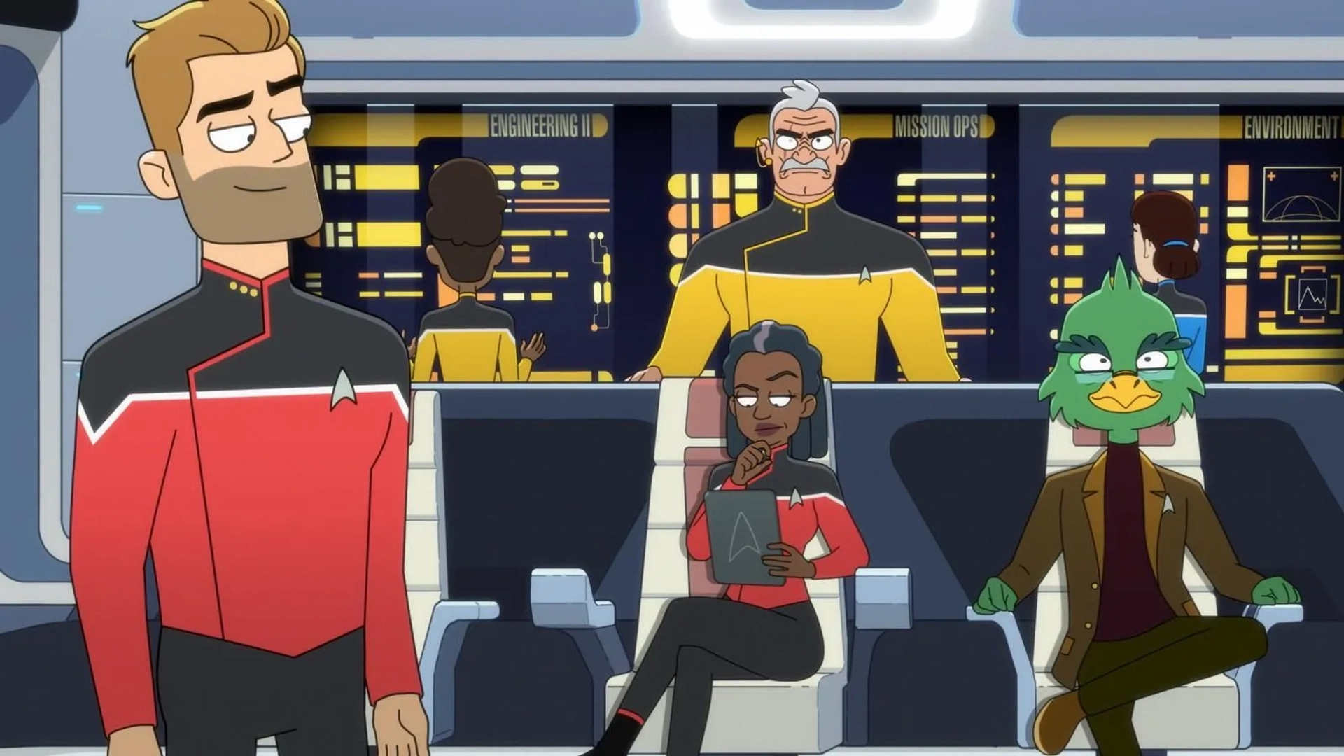 Jerry O'Connell, Paul F. Tompkins, Dawnn Lewis, and Fred Tatasciore in Star Trek: Lower Decks: Twovix (2023)