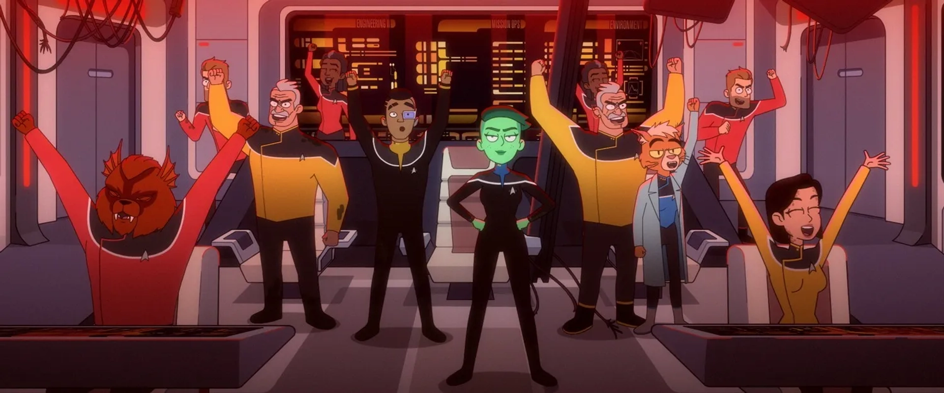 Jerry O'Connell, Dawnn Lewis, Fred Tatasciore, Gillian Vigman, Eugene Cordero, Jessica McKenna, and Noël Wells in Star Trek: Lower Decks: Crisis Point 2: Paradoxus (2022)