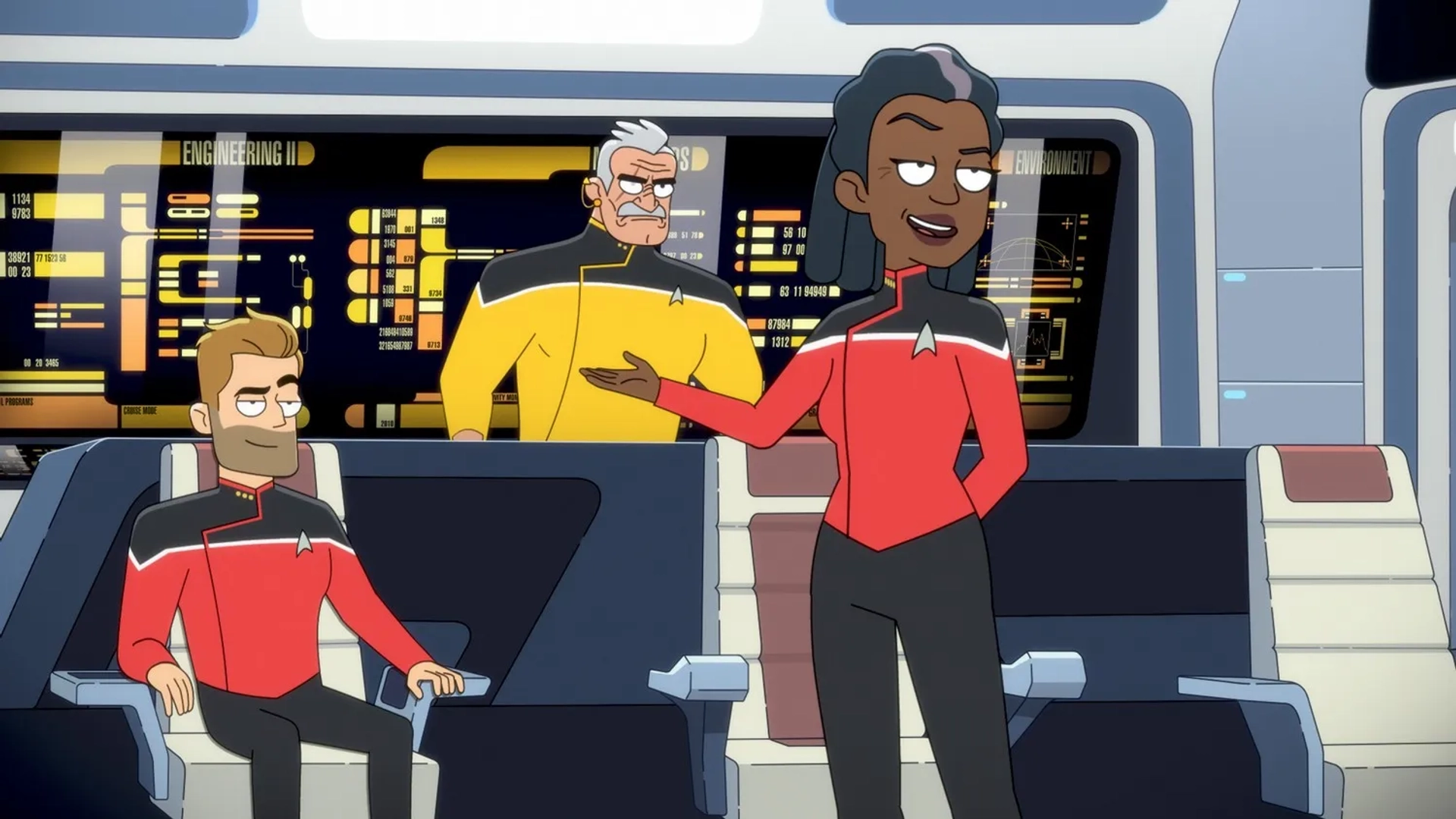 Jerry O'Connell, Dawnn Lewis, and Fred Tatasciore in Star Trek: Lower Decks: Hear All, Trust Nothing (2022)