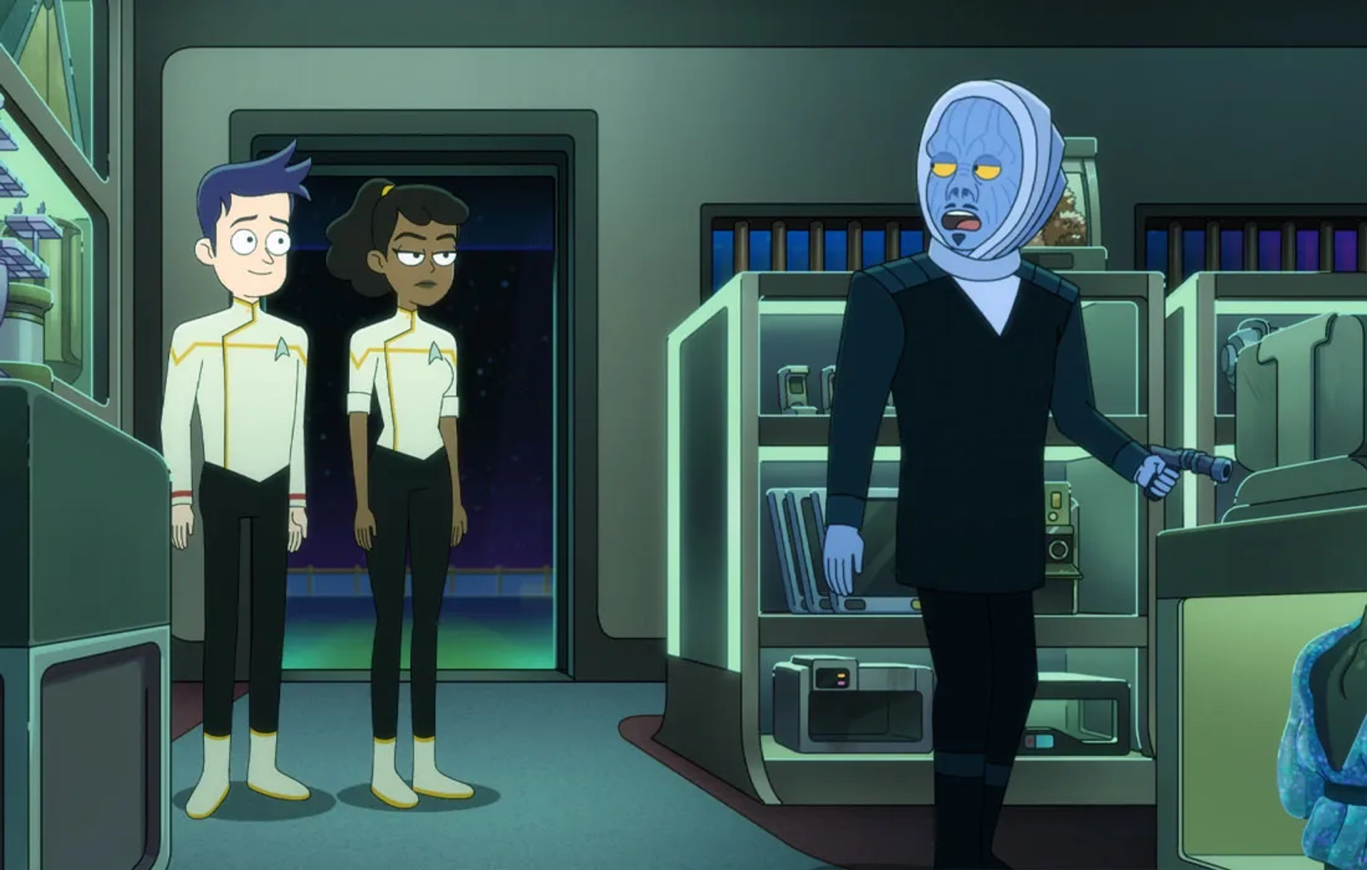 Tom Kenny, Jack Quaid, and Tawny Newsome in Star Trek: Lower Decks (2020)