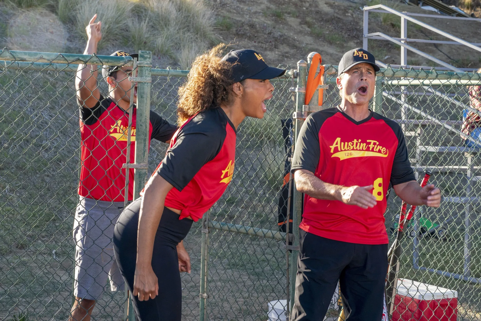 Rob Lowe, Gina Torres, and Julian Works in 9-1-1: Lone Star (2020)