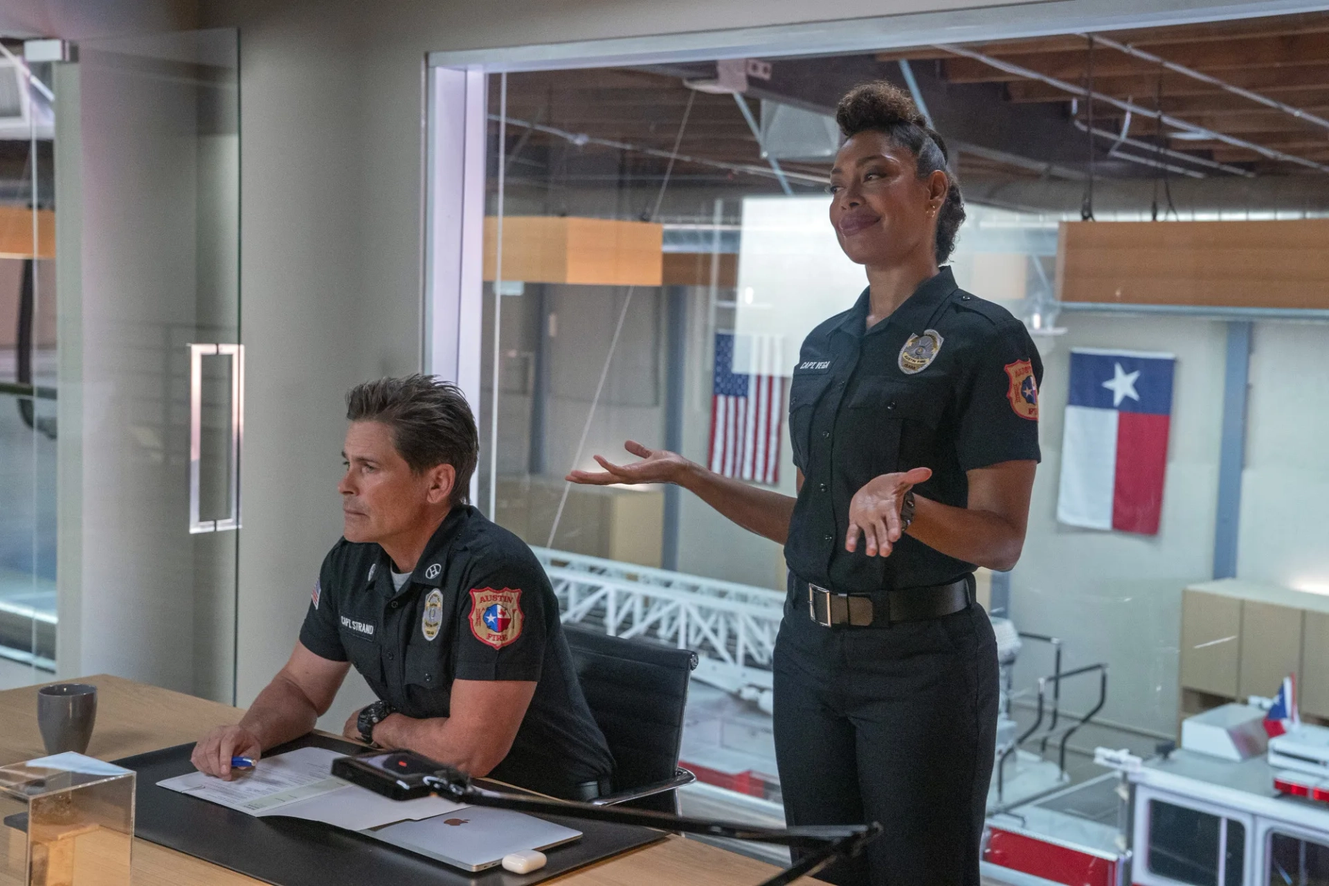 Rob Lowe and Gina Torres in 9-1-1: Lone Star (2020)