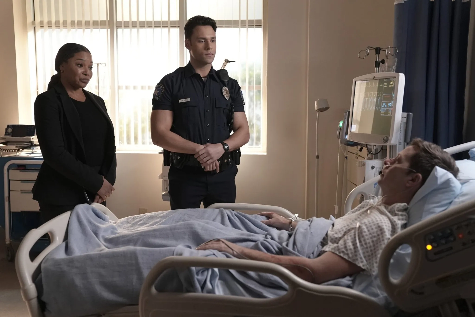 Tamala Jones, Peter Oldring, and Rafael L. Silva in 9-1-1: Lone Star (2020)