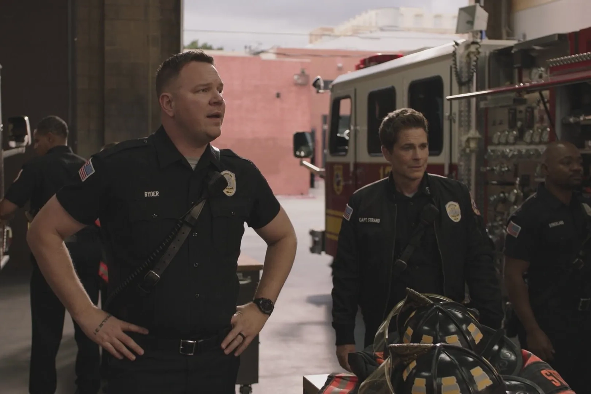 Rob Lowe, Jim Parrack, and Brian Michael Smith in 9-1-1: Lone Star (2020)