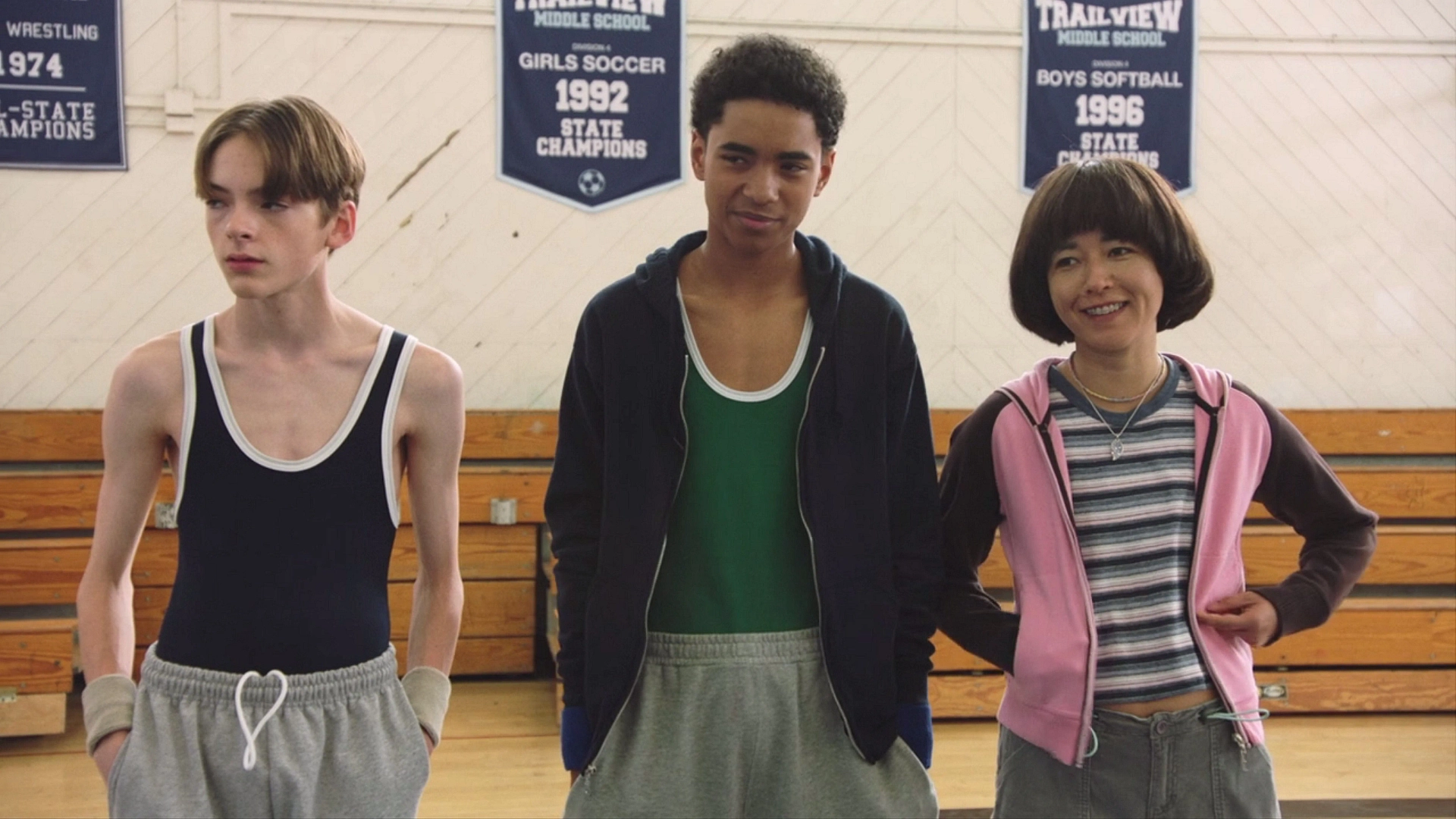 Isaac Edwards, Maya Erskine, and Jonah Beres in PEN15: Wrestle (2020)