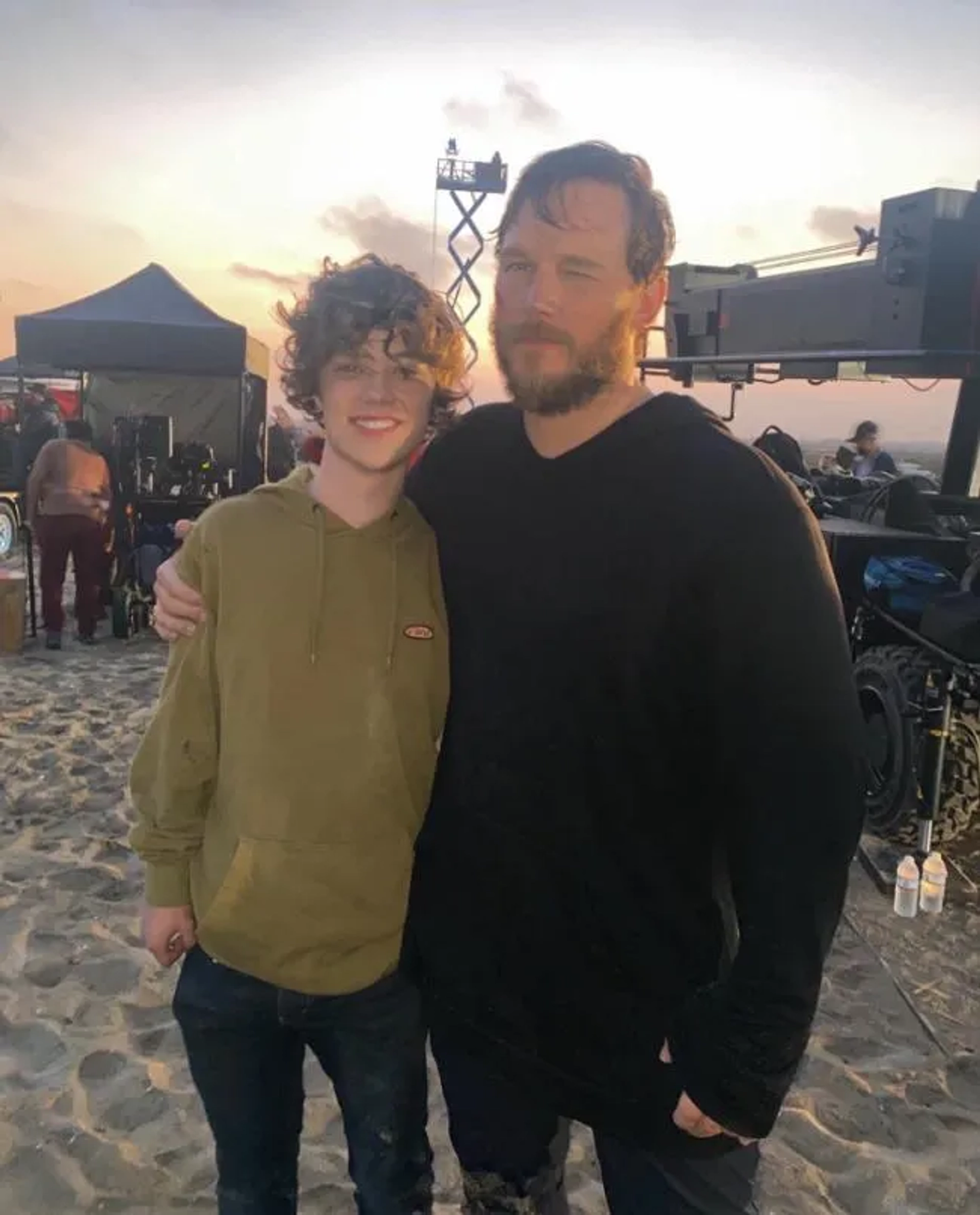 Conor Sherry and Chris Pratt on set of The Terminal List