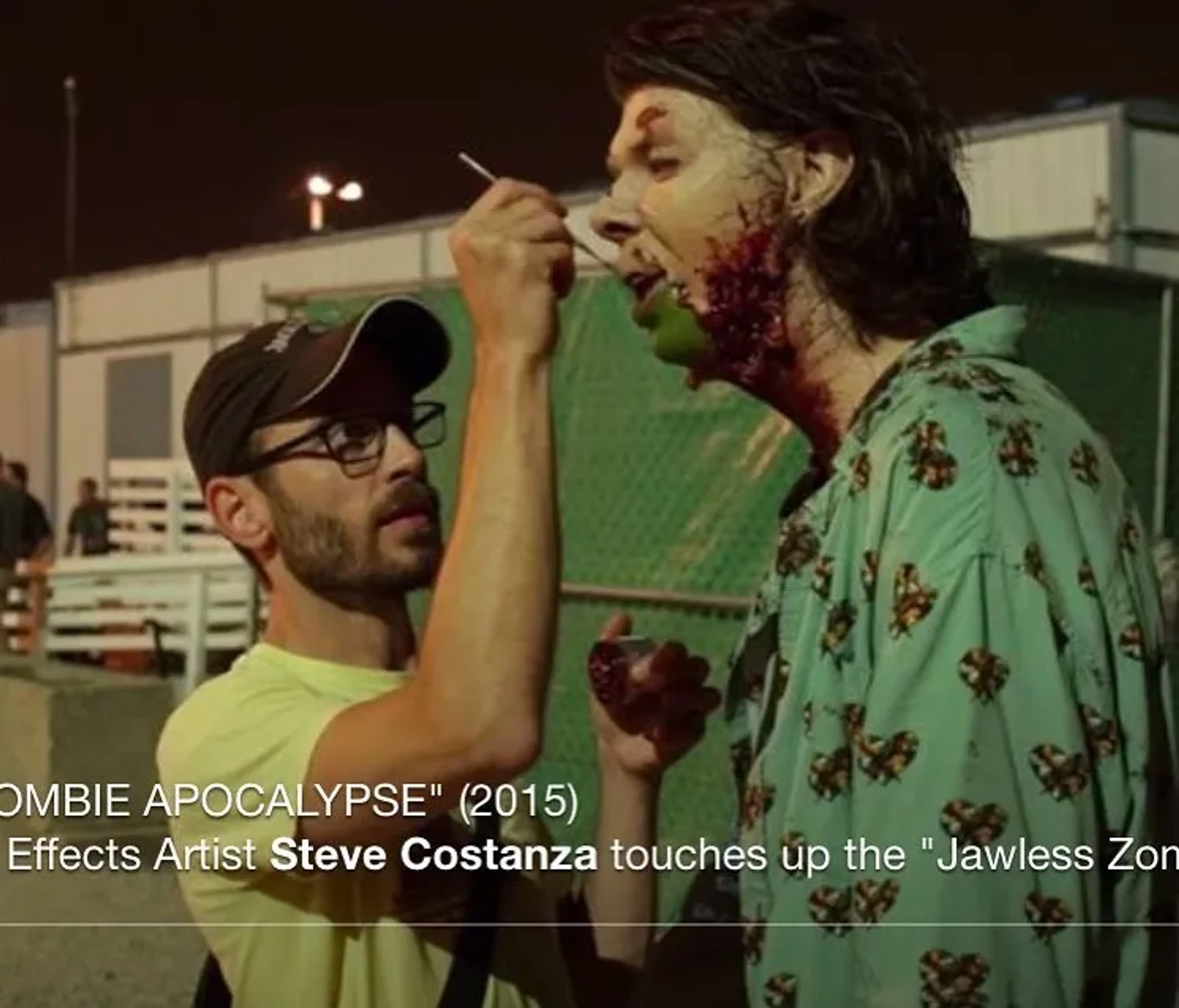 Matty Cardarople getting make-up for Scouts vs the Zombie Apocalypse