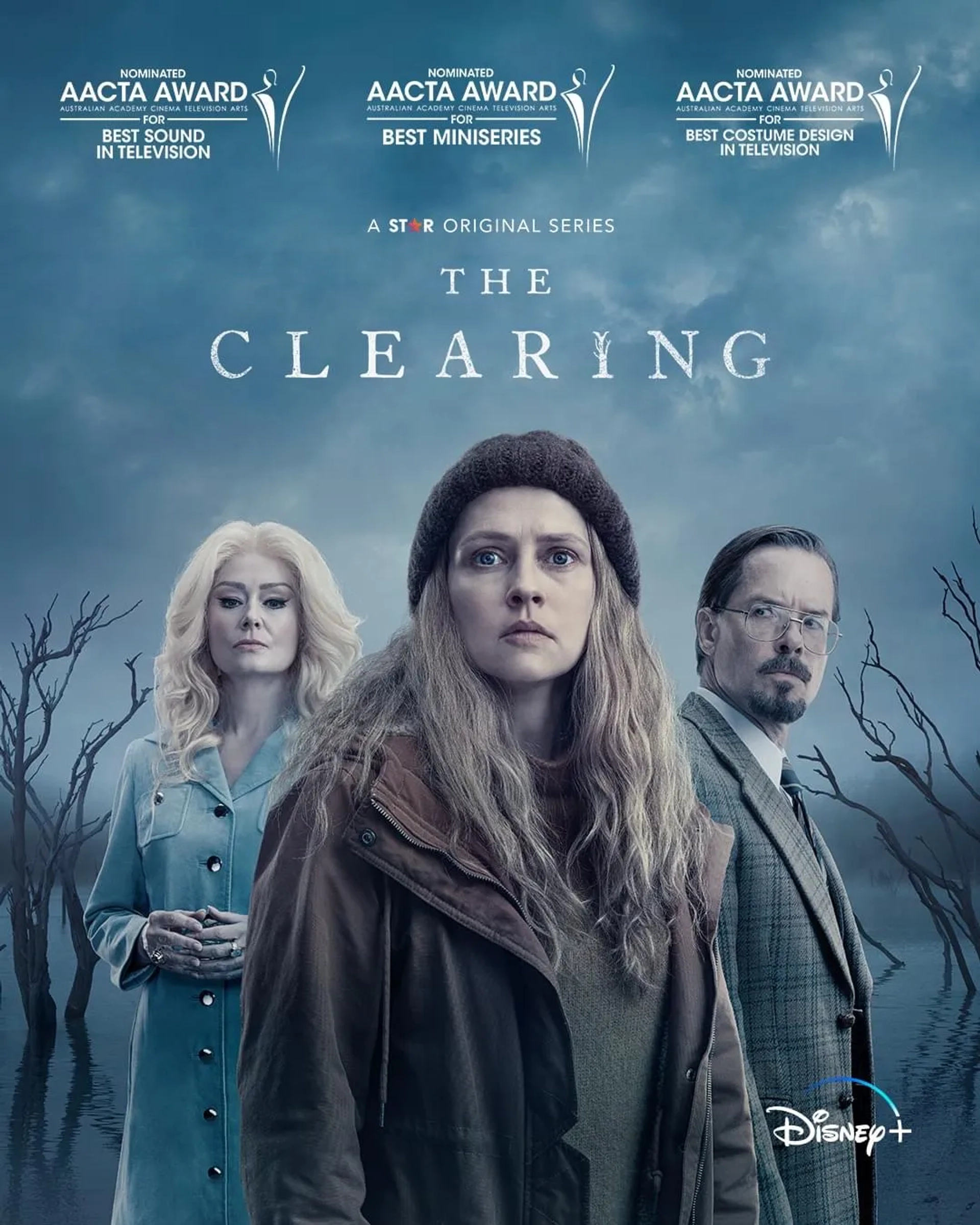 Miranda Otto, Guy Pearce, and Teresa Palmer in The Clearing (2023)