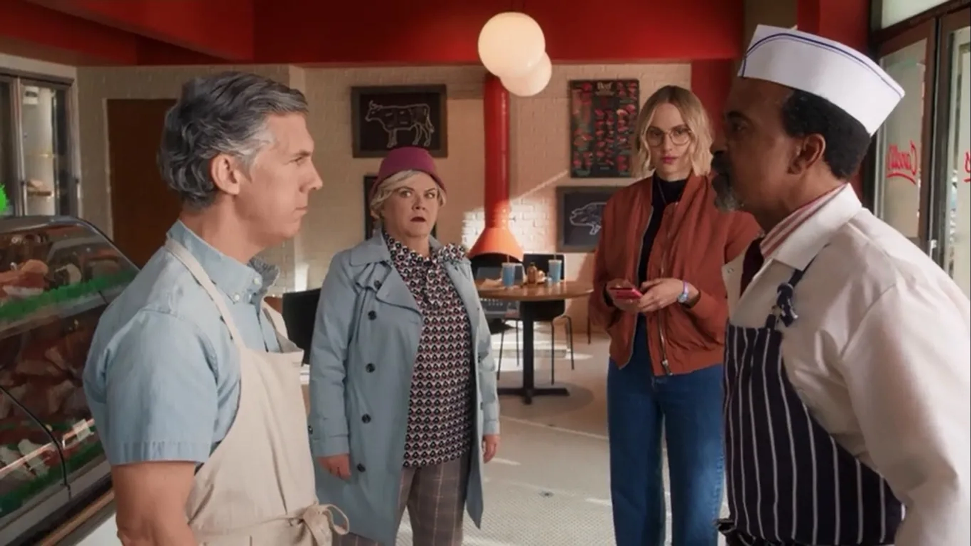 Tim Meadows, Chris Parnell, Paula Pell, and Hayley Magnus in Mapleworth Murders (2020)