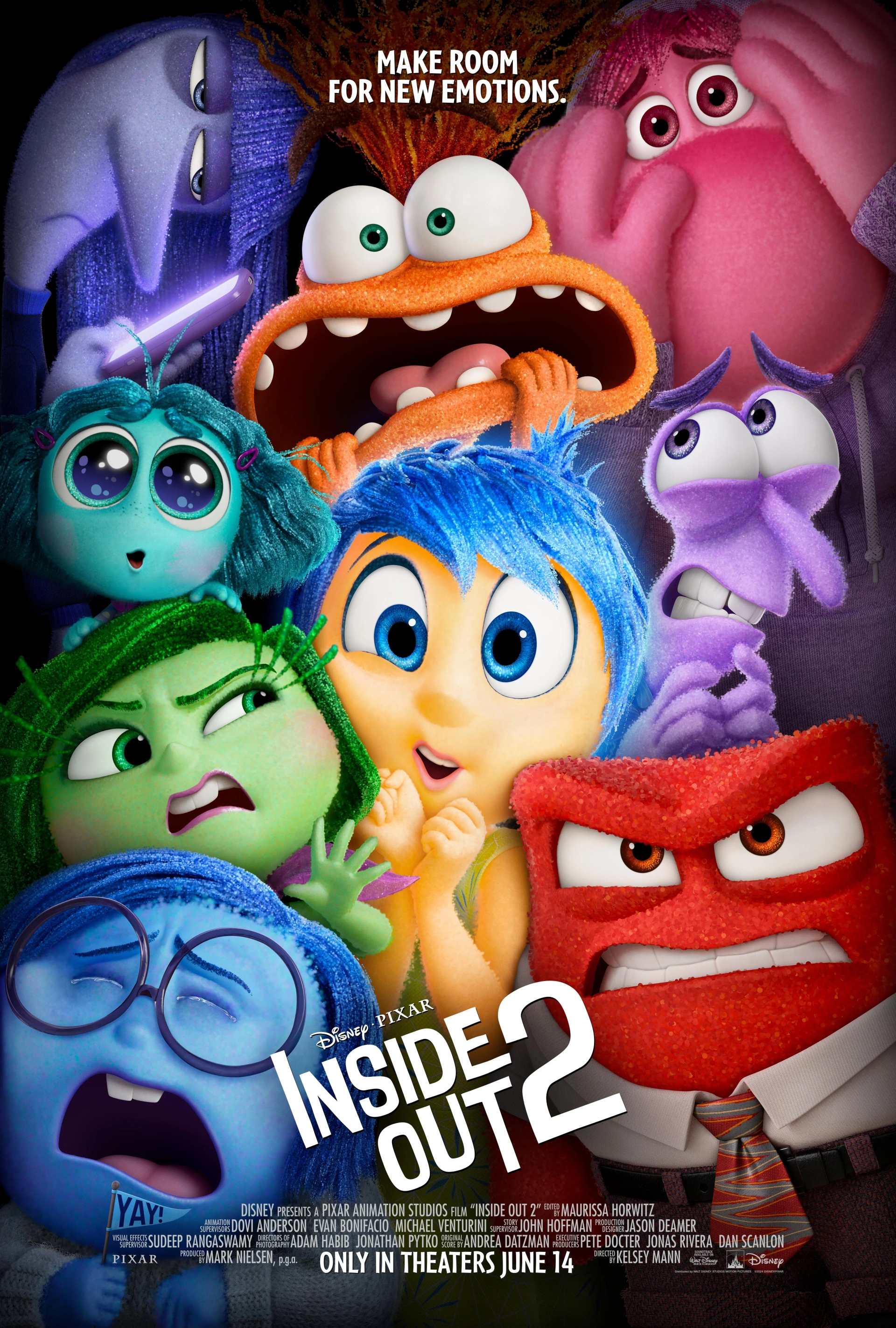 Lewis Black, Tony Hale, Liza Lapira, Amy Poehler, Phyllis Smith, Maya Hawke, Adèle Exarchopoulos, Paul Walter Hauser, and Ayo Edebiri in Inside Out 2 (2024)