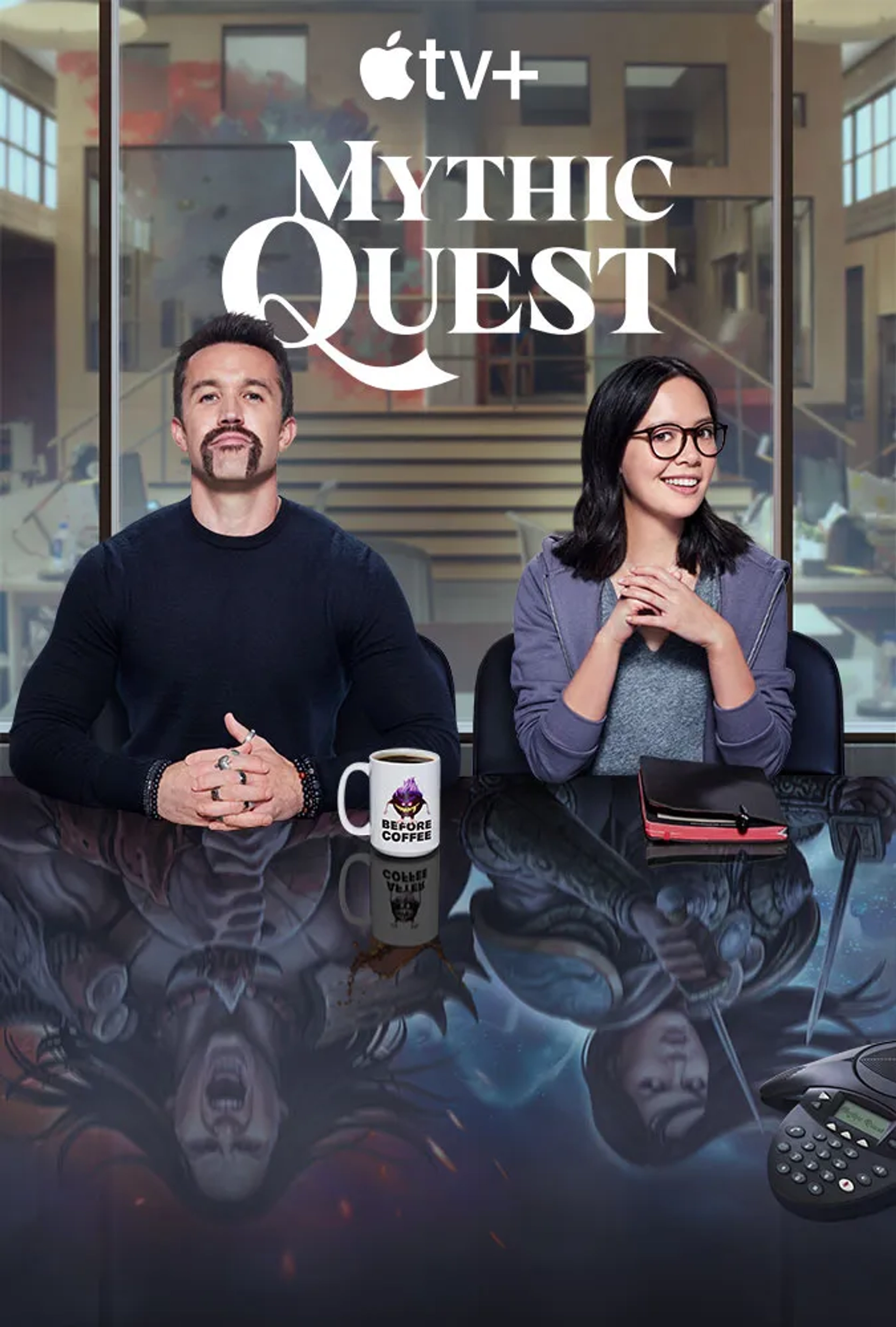 Rob McElhenney and Charlotte Nicdao in Mythic Quest (2020)