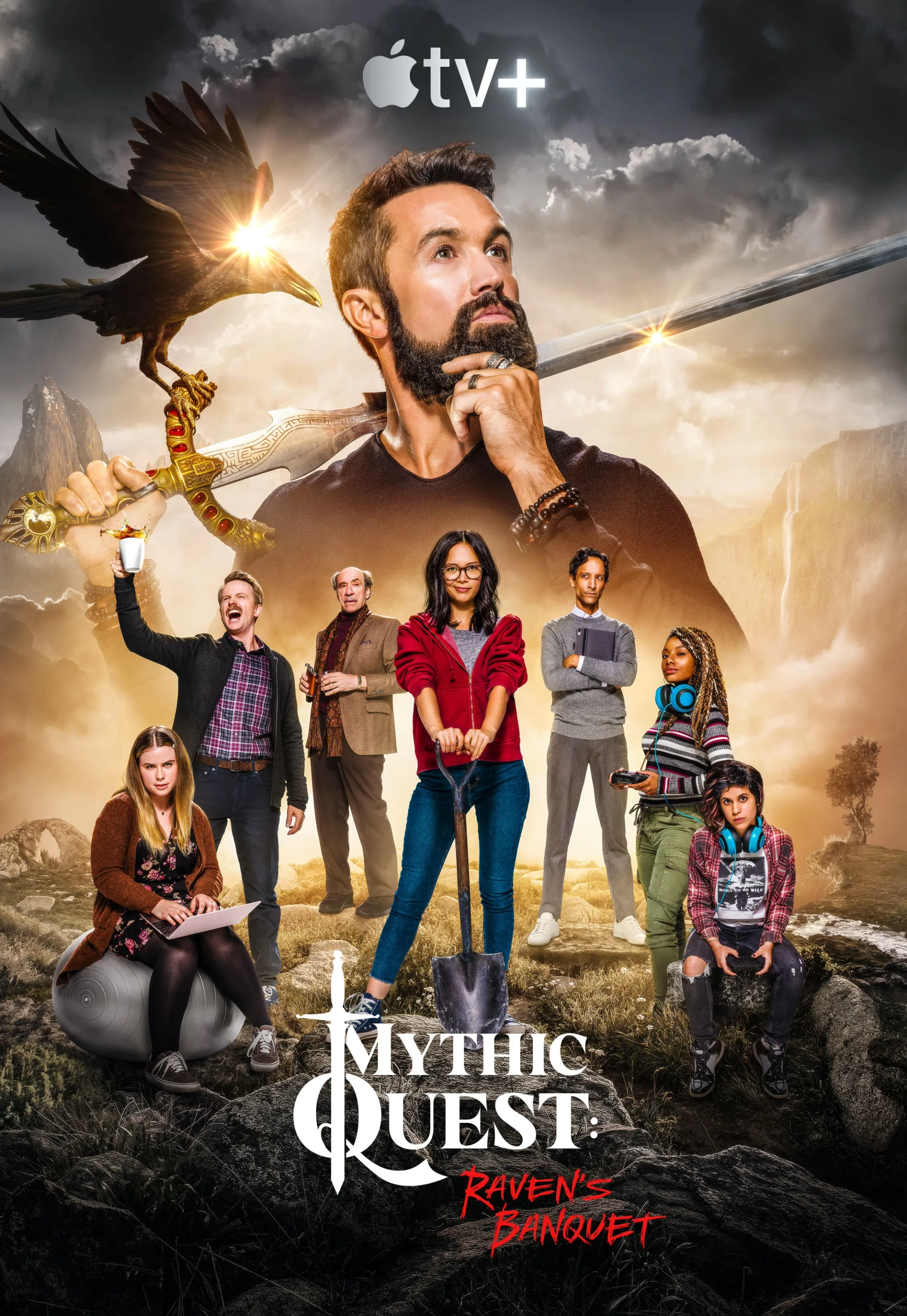 David Hornsby, Rob McElhenney, Charlotte Nicdao, Imani Hakim, Danny Pudi, and Ashly Burch in Mythic Quest (2020)