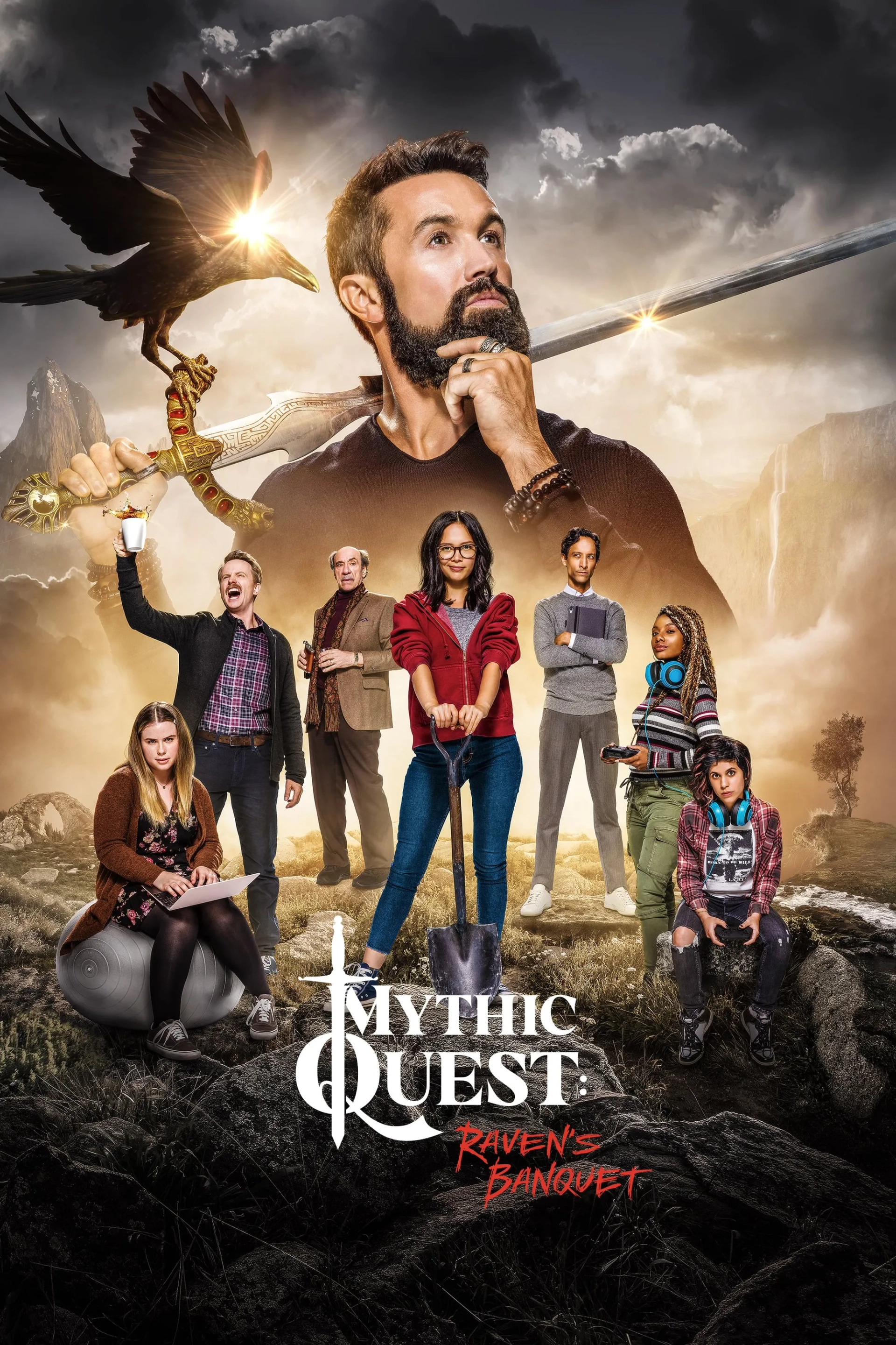 David Hornsby, Rob McElhenney, Charlotte Nicdao, Imani Hakim, Danny Pudi, and Ashly Burch in Mythic Quest (2020)