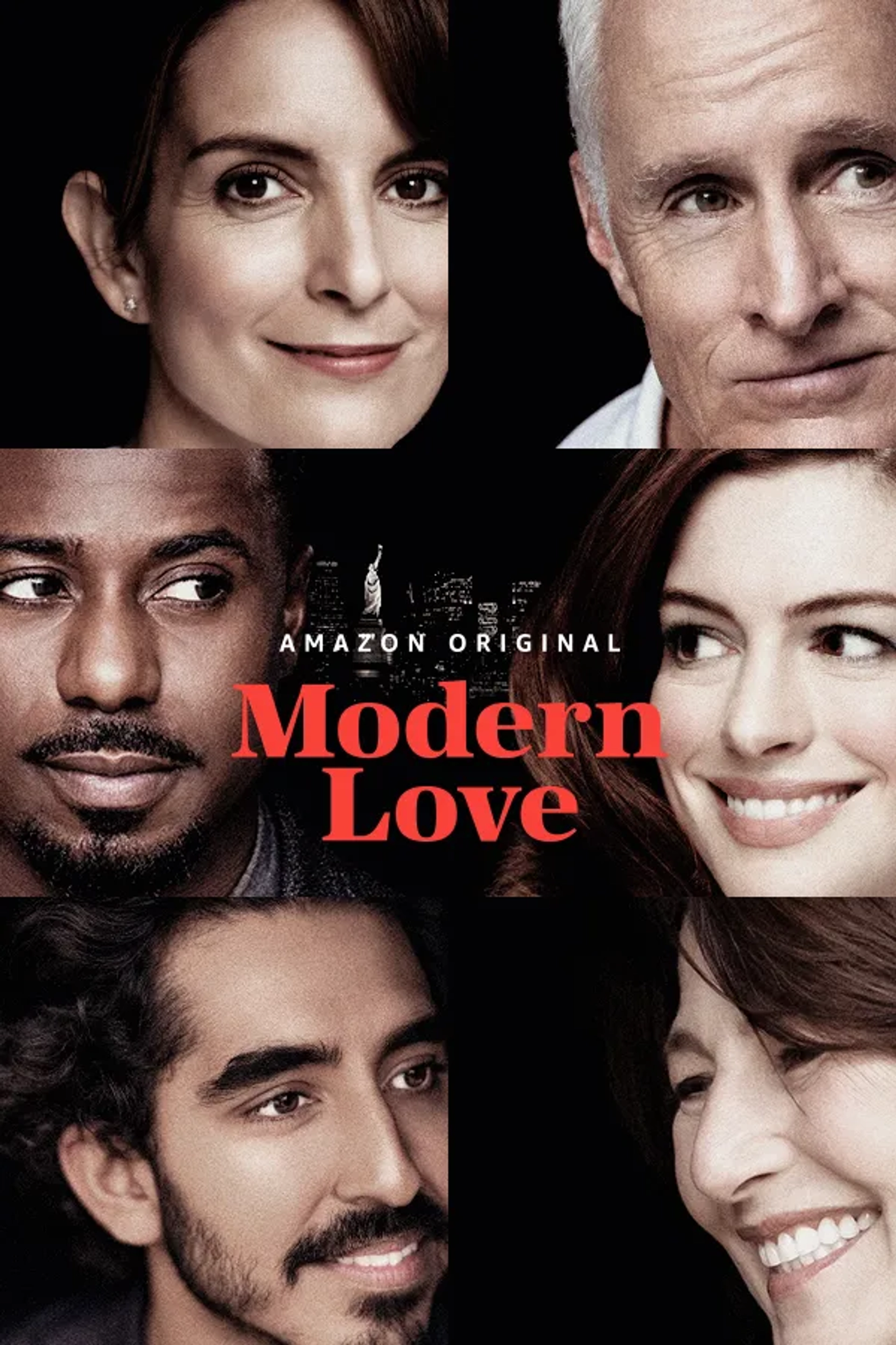 Catherine Keener, Anne Hathaway, Tina Fey, John Slattery, Dev Patel, and Gary Carr in Modern Love (2019)