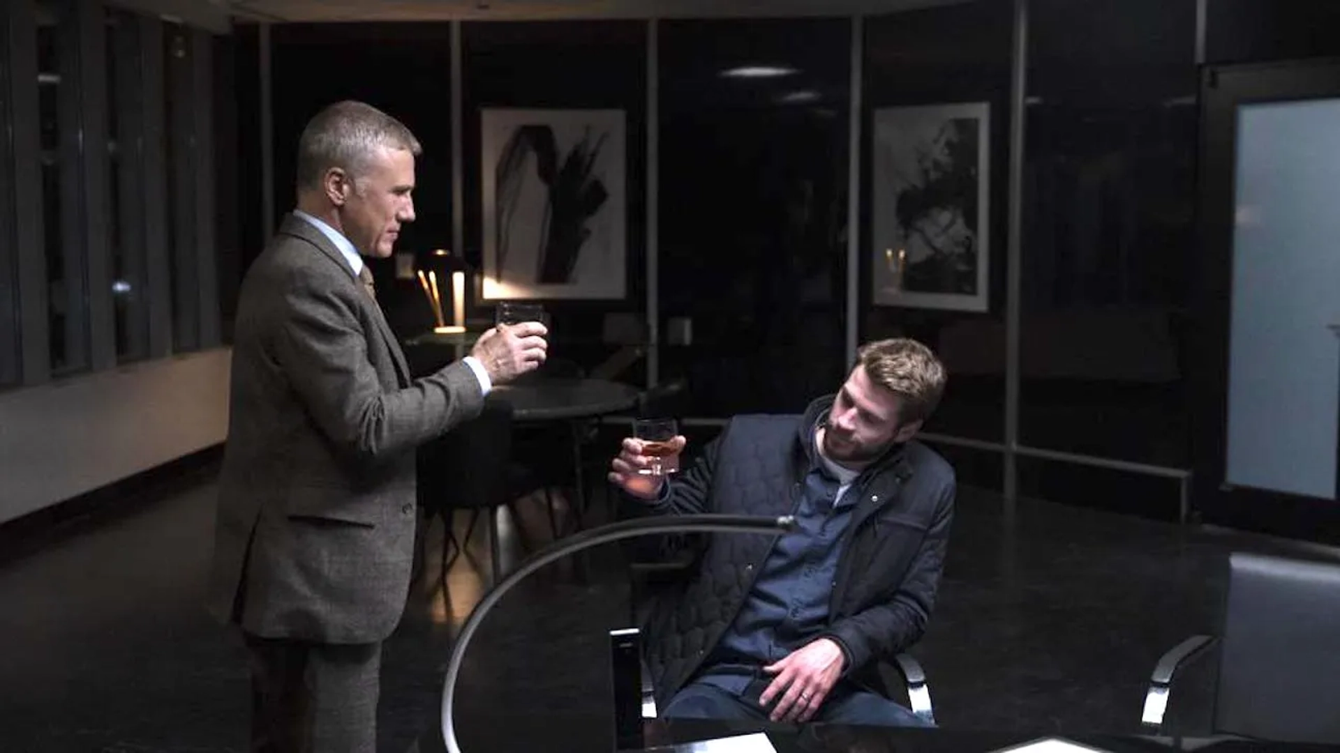 Christoph Waltz and Liam Hemsworth in Most Dangerous Game (2020)