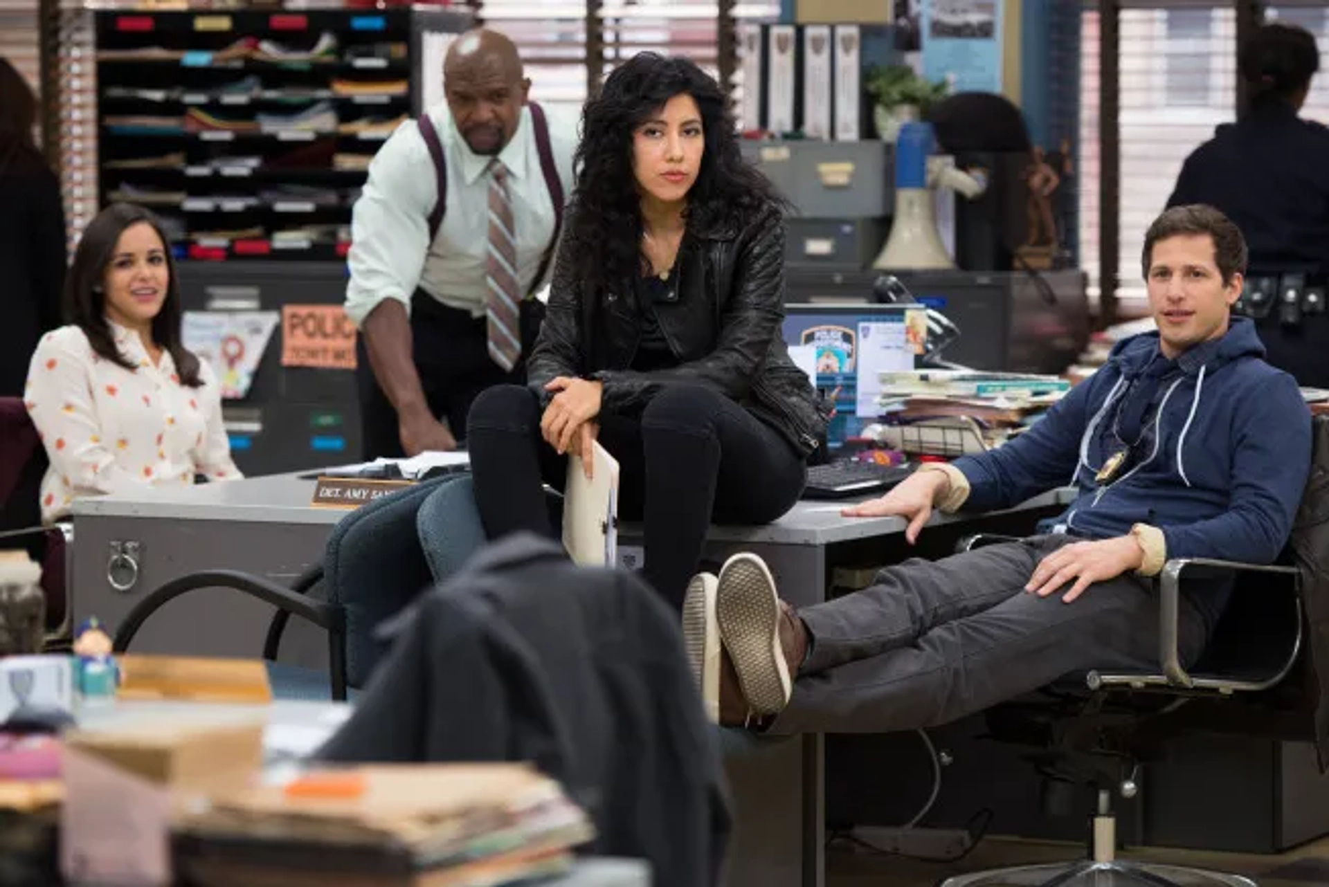 Terry Crews, Melissa Fumero, Andy Samberg, and Stephanie Beatriz in Brooklyn Nine-Nine (2013)