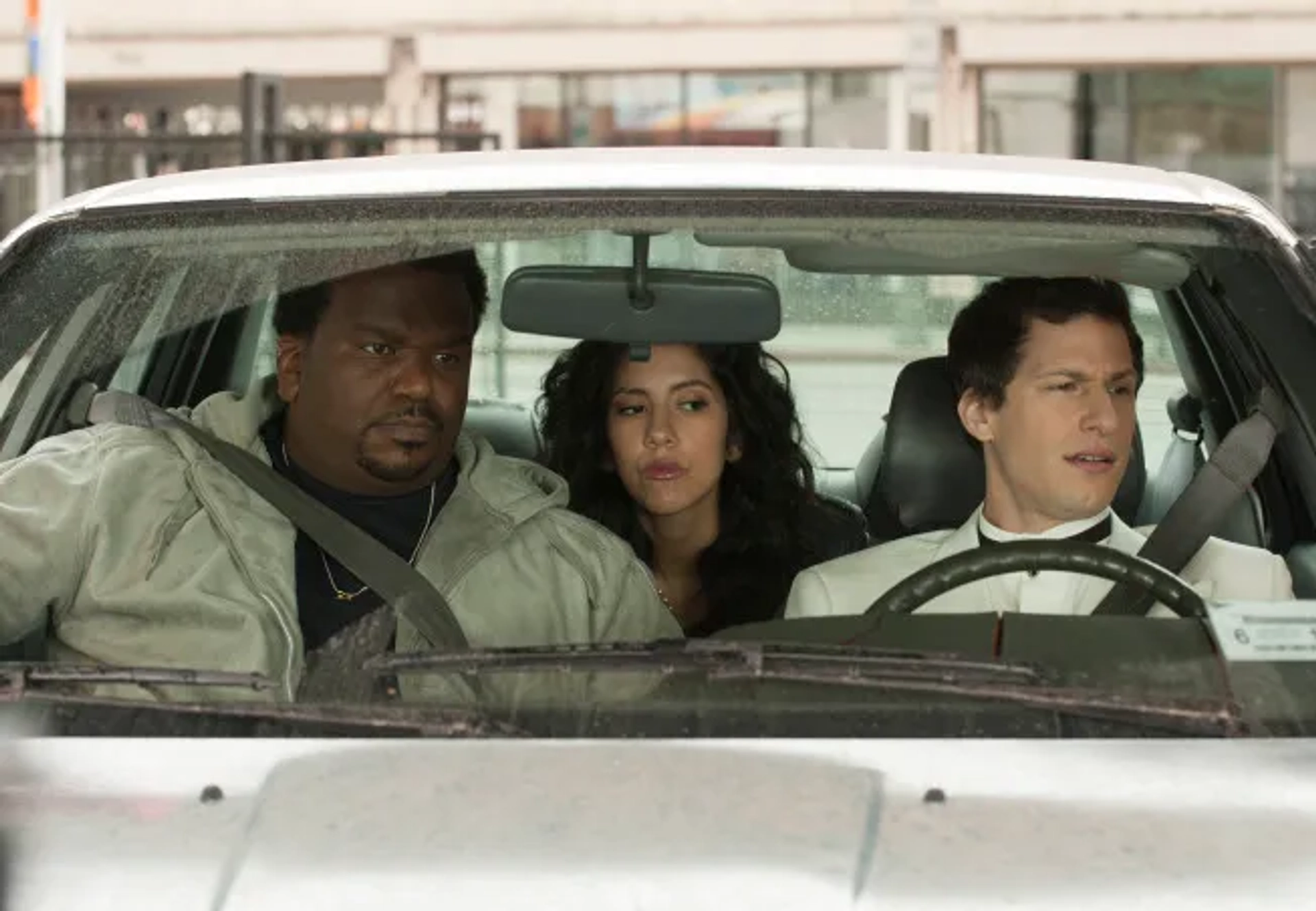 Craig Robinson, Andy Samberg, and Stephanie Beatriz in Brooklyn Nine-Nine (2013)