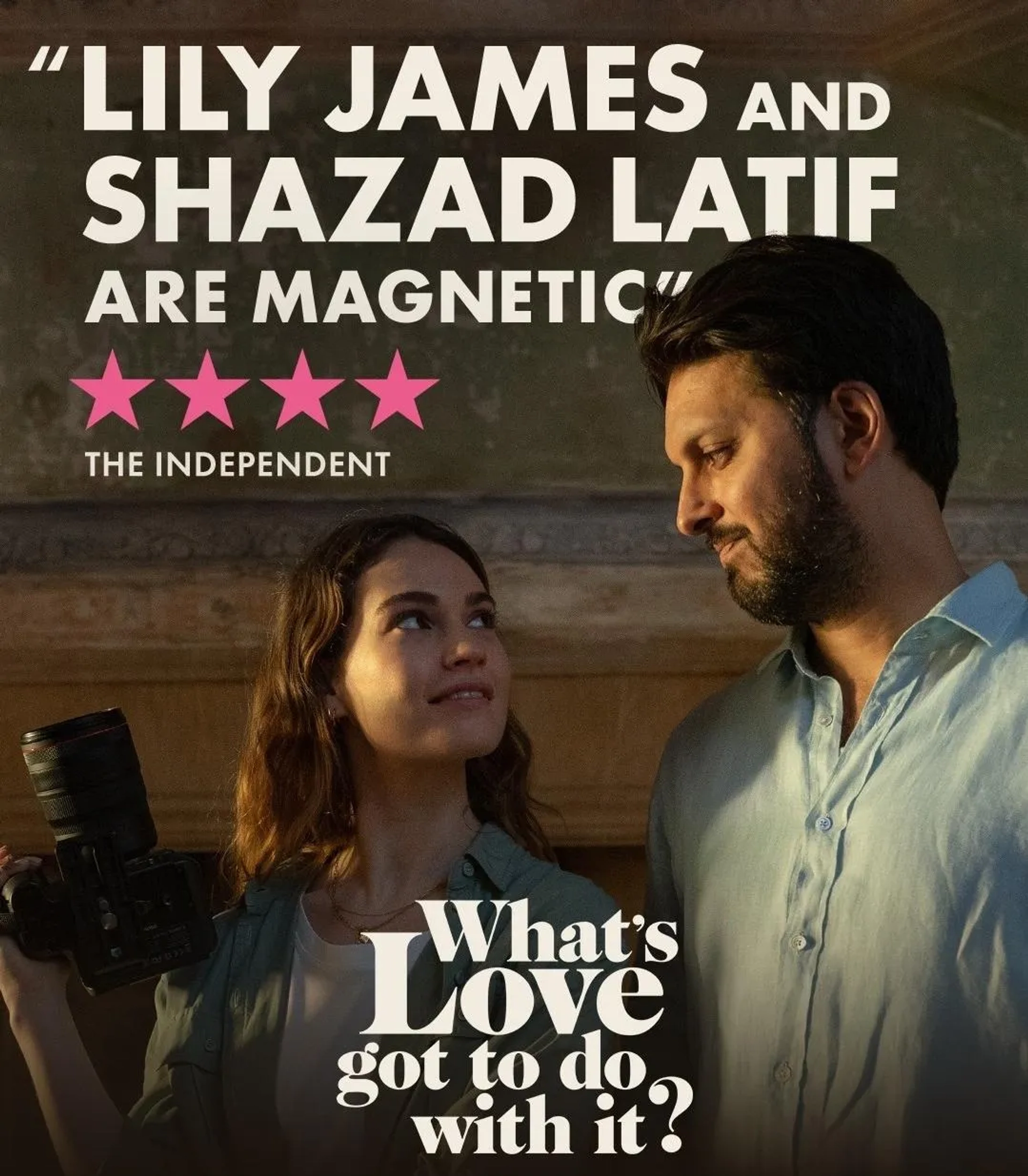 Shazad Latif and Lily James in What's Love Got to Do with It? (2022)