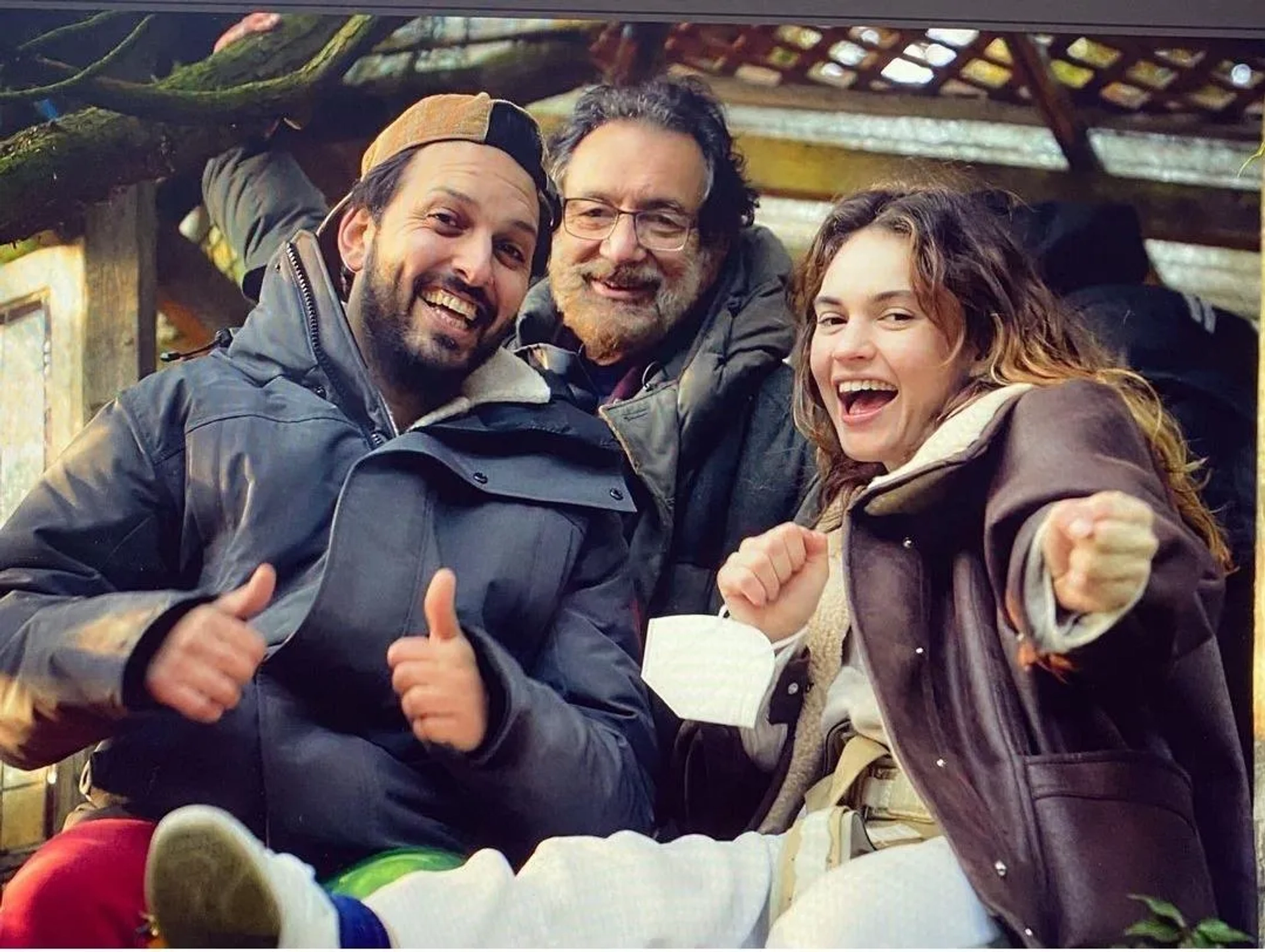 Shekhar Kapur, Shazad Latif, and Lily James in What's Love Got to Do with It? (2022)