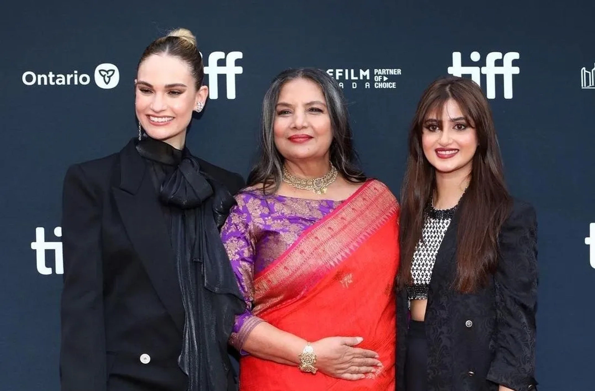 Shabana Azmi, Lily James, and Sajal Ali at an event for What's Love Got to Do with It? (2022)