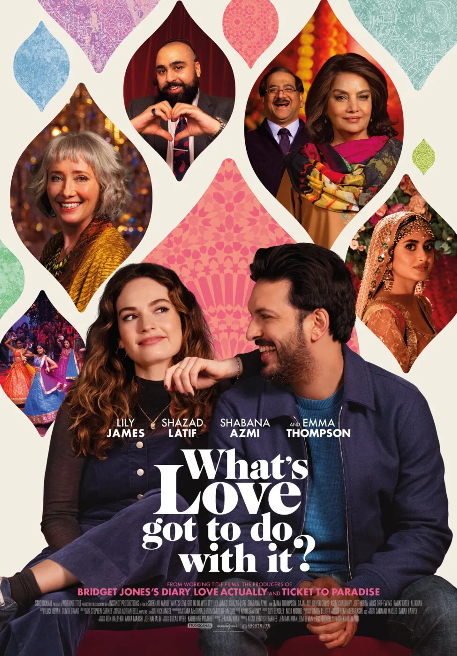 Emma Thompson, Shabana Azmi, Shazad Latif, Lily James, and Asim Chaudhry in What's Love Got to Do with It? (2022)