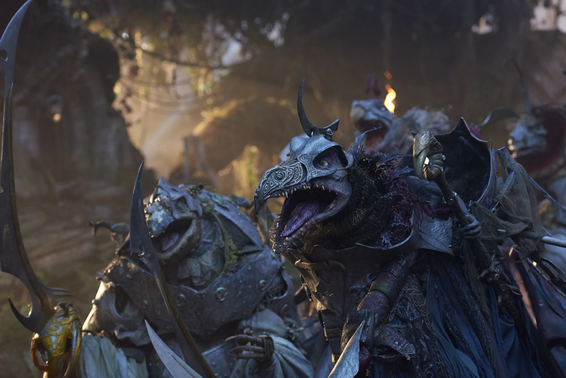 Jason Isaacs, Alice Dinnean, Victor Yerrid, Keegan-Michael Key, Helena Smee, Dave Chapman, and Awkwafina in The Dark Crystal: Age of Resistance (2019)