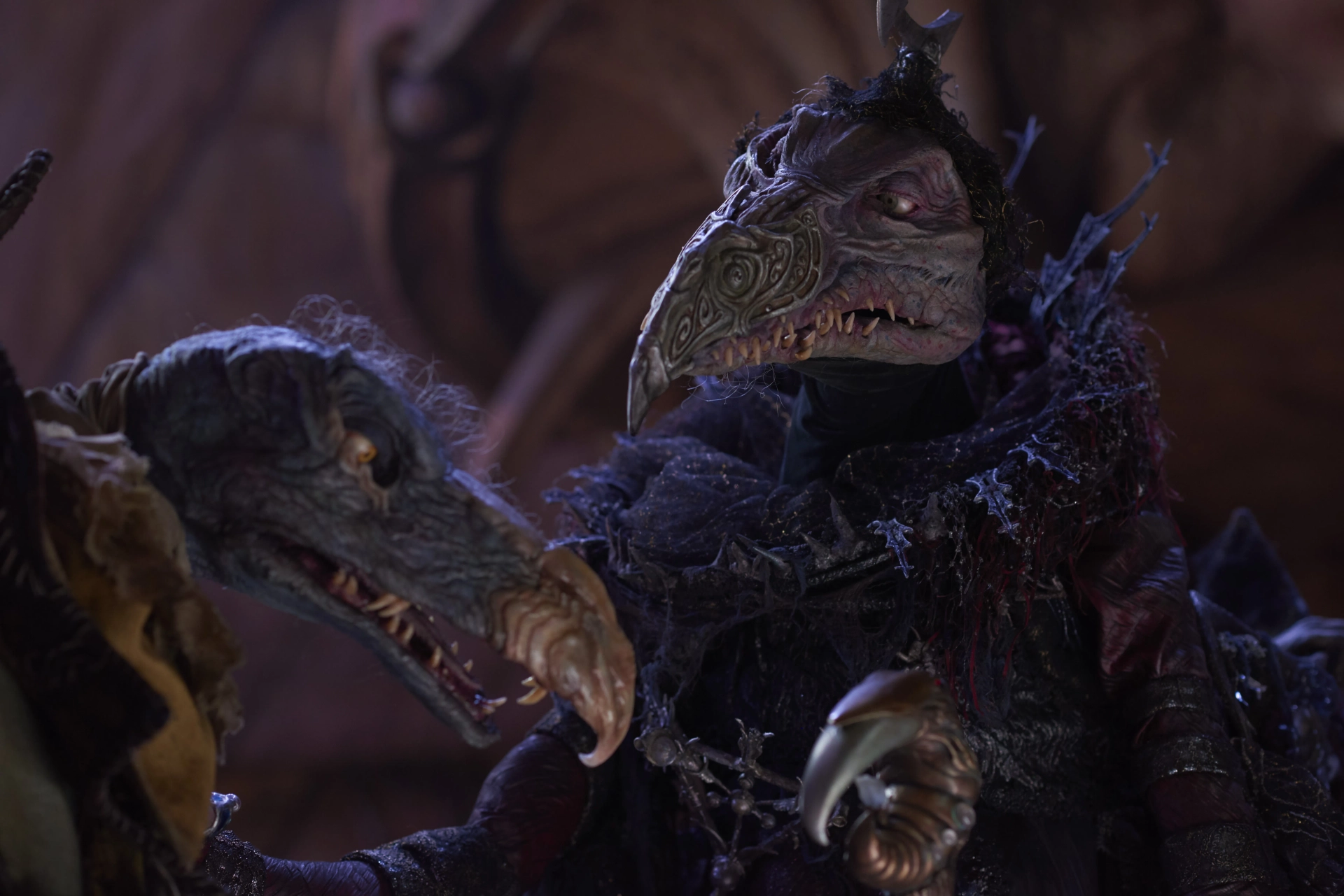 Mark Hamill, Jason Isaacs, Olly Taylor, and Dave Chapman in The Dark Crystal: Age of Resistance (2019)