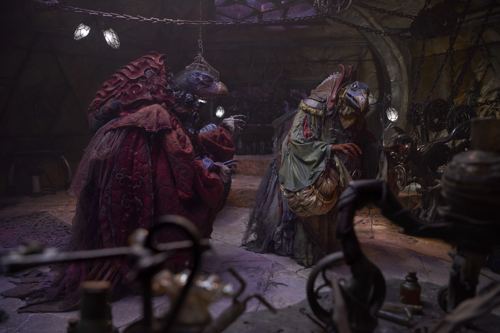 Mark Hamill, Simon Pegg, Olly Taylor, and Warrick Brownlow-Pike in The Dark Crystal: Age of Resistance (2019)