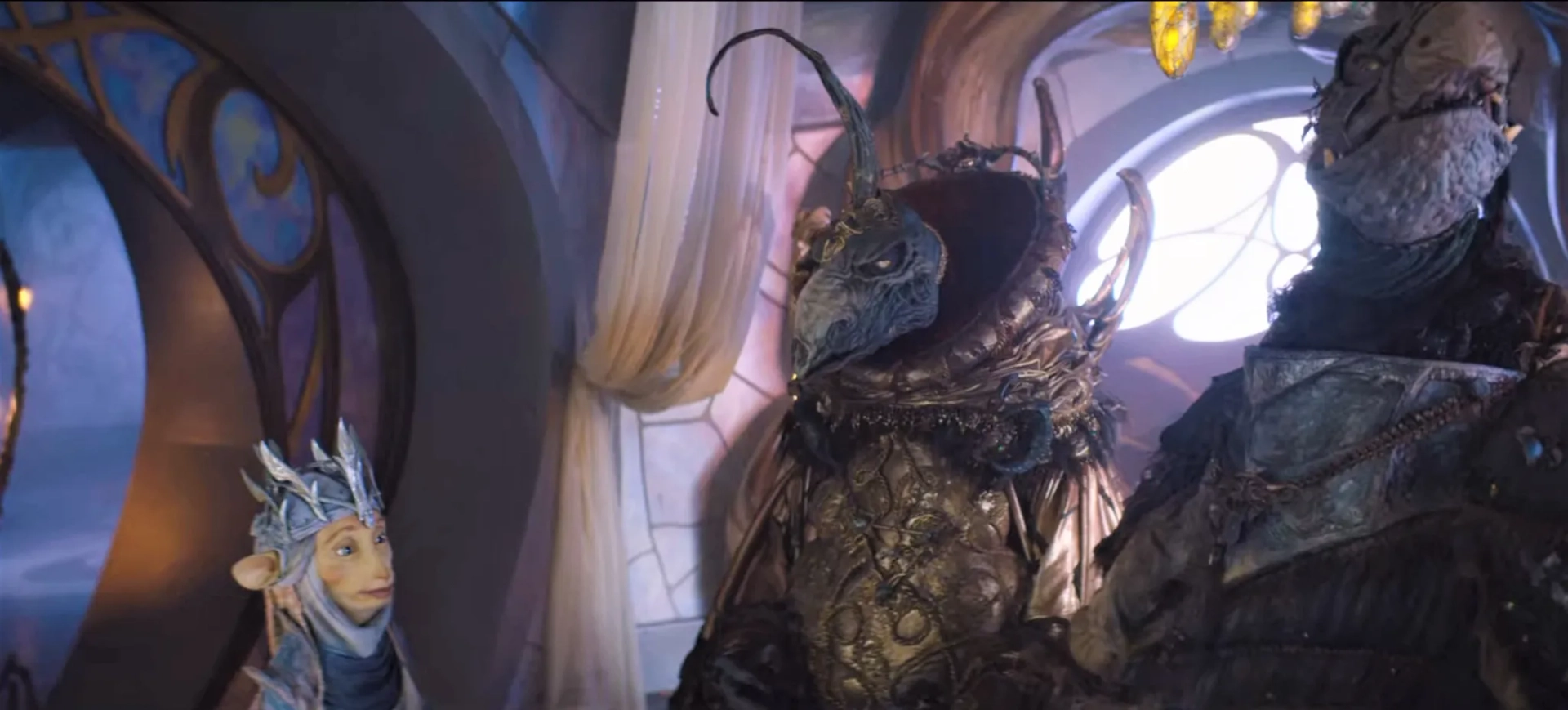 Helena Bonham Carter, Kevin Clash, Louise Gold, Benedict Wong, and Keegan-Michael Key in The Dark Crystal: Age of Resistance (2019)