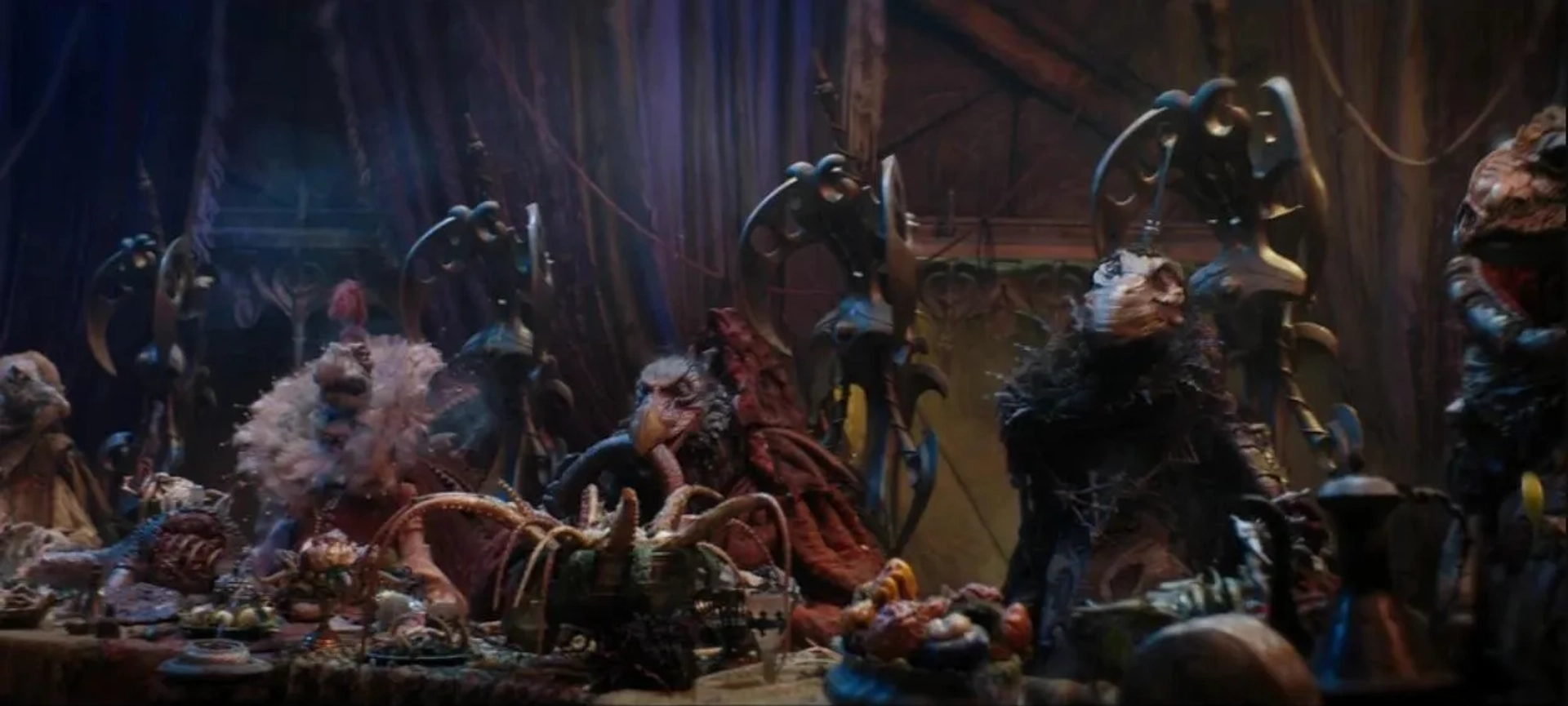 Jason Isaacs, Alice Dinnean, Simon Pegg, Victor Yerrid, Keegan-Michael Key, Neil Sterenberg, Dave Chapman, and Warrick Brownlow-Pike in The Dark Crystal: Age of Resistance (2019)