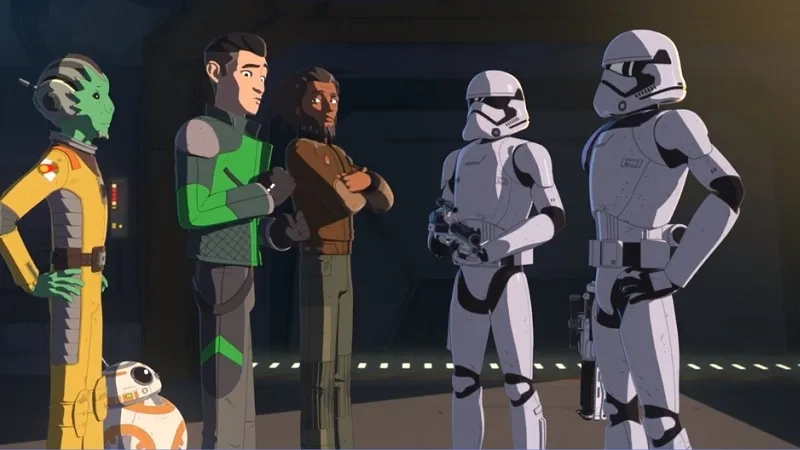 Scott Lawrence, Christopher Sean, and Josh Brener in Star Wars: Resistance (2018)