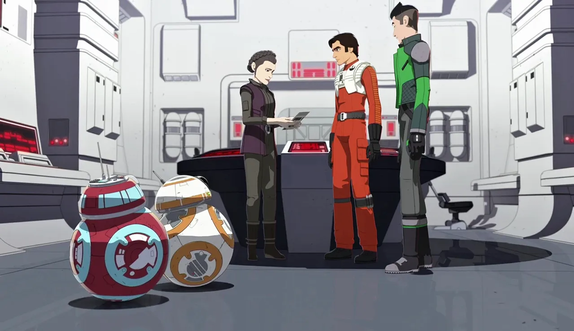 Carolyn Hennesy, Oscar Isaac, and Christopher Sean in Star Wars: Resistance (2018)