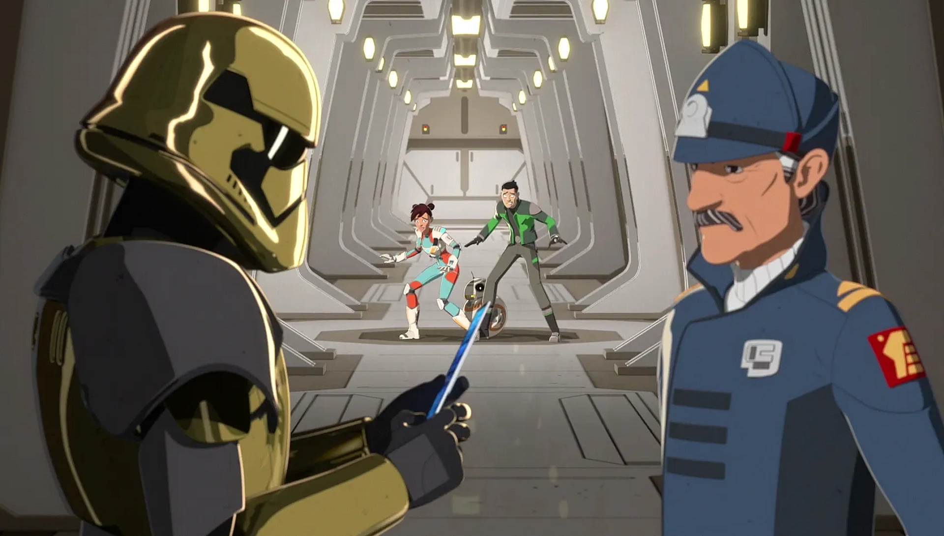 Christopher Sean, Liam McIntyre, Myrna Velasco, and Jason Hightower in Star Wars: Resistance (2018)