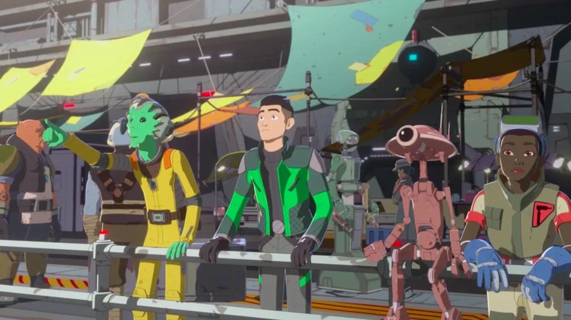 Suzie McGrath, Christopher Sean, and Josh Brener in Star Wars: Resistance (2018)