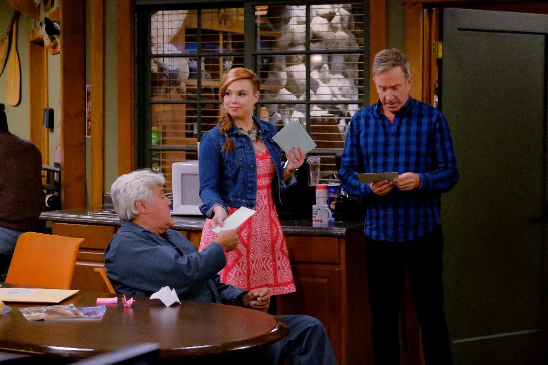 Tim Allen, Jay Leno, and Amanda Fuller in Last Man Standing (2011)