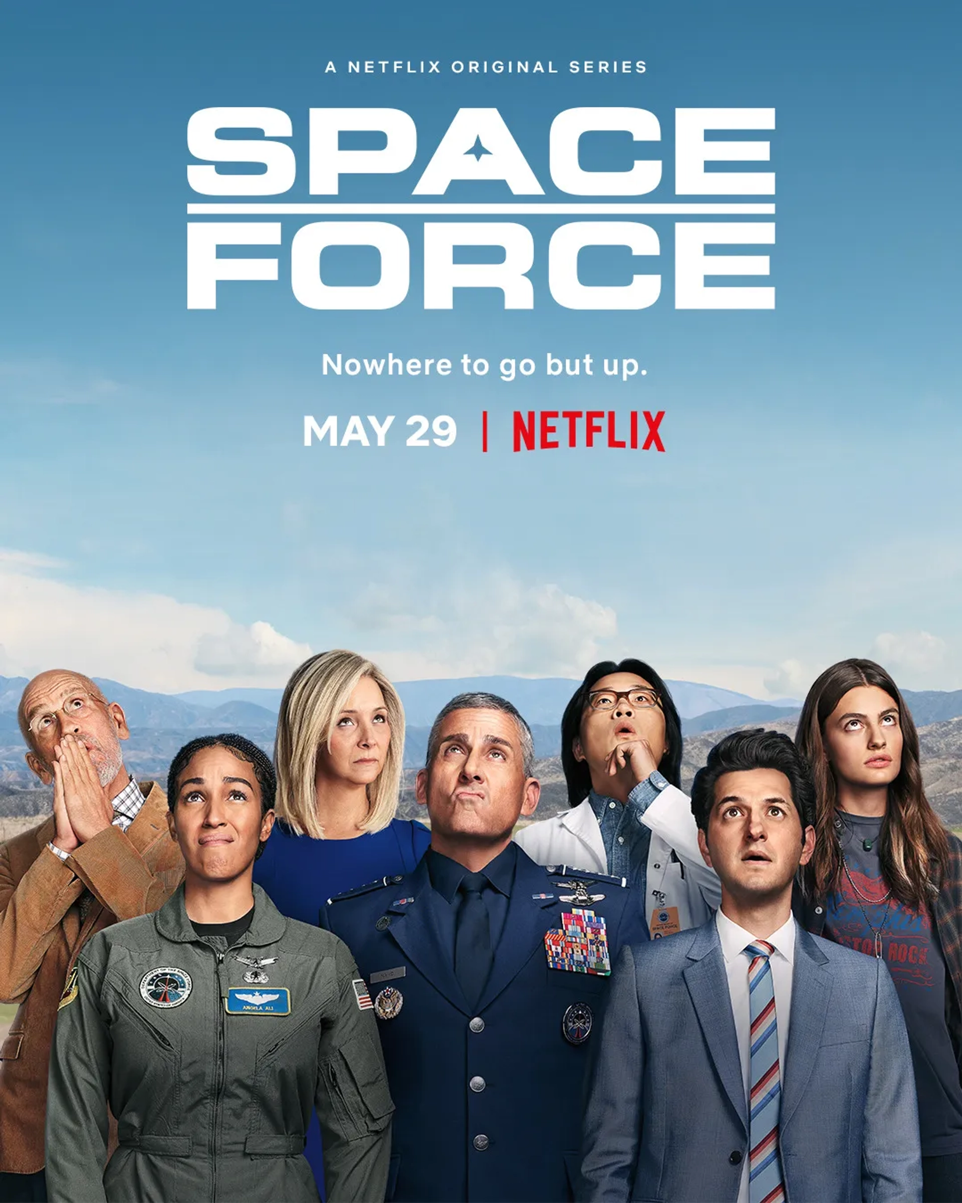 John Malkovich, Lisa Kudrow, Steve Carell, Ben Schwartz, Jimmy O. Yang, Tawny Newsome, and Diana Silvers in Space Force (2020)