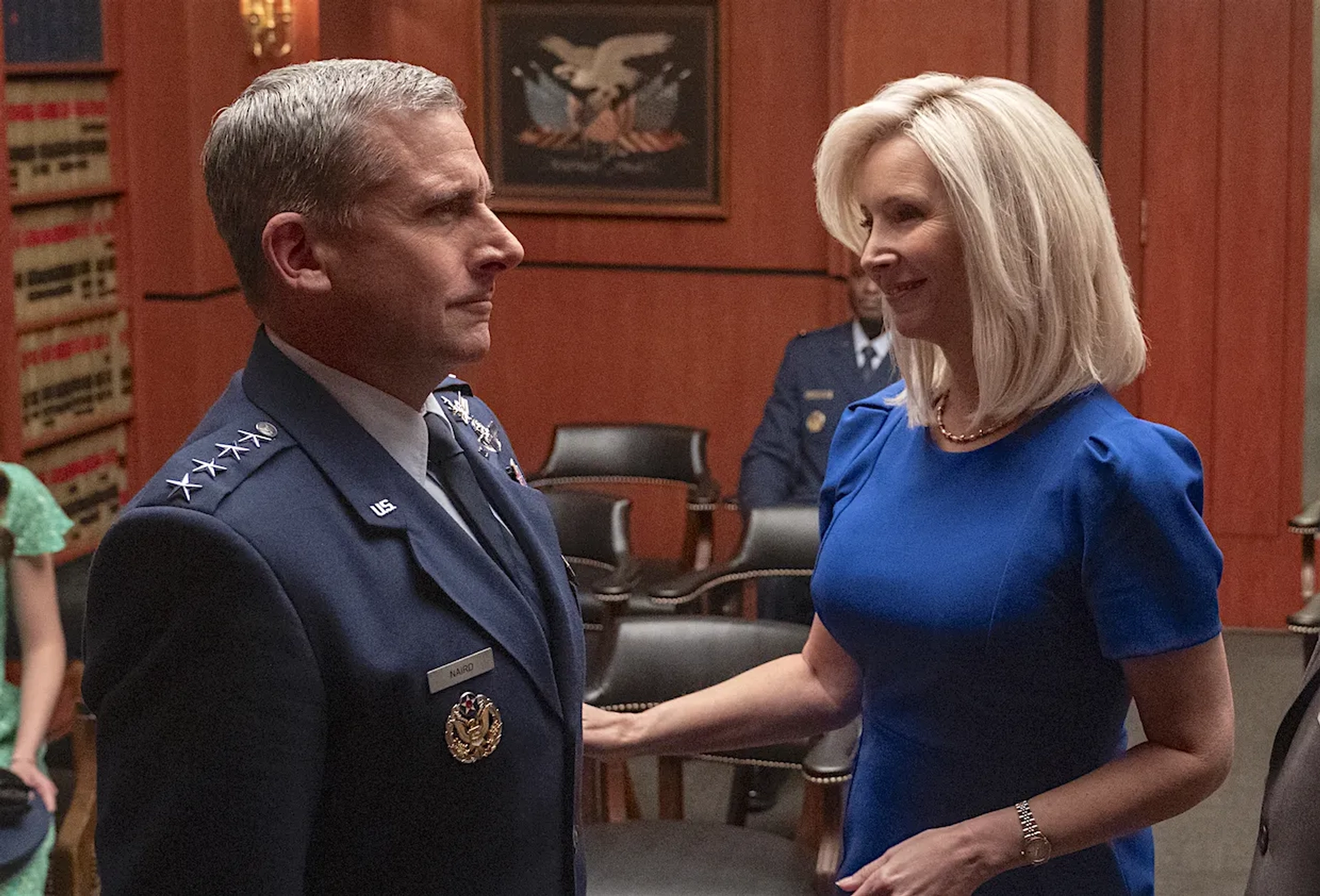 Lisa Kudrow and Steve Carell in Space Force: The Launch (2020)