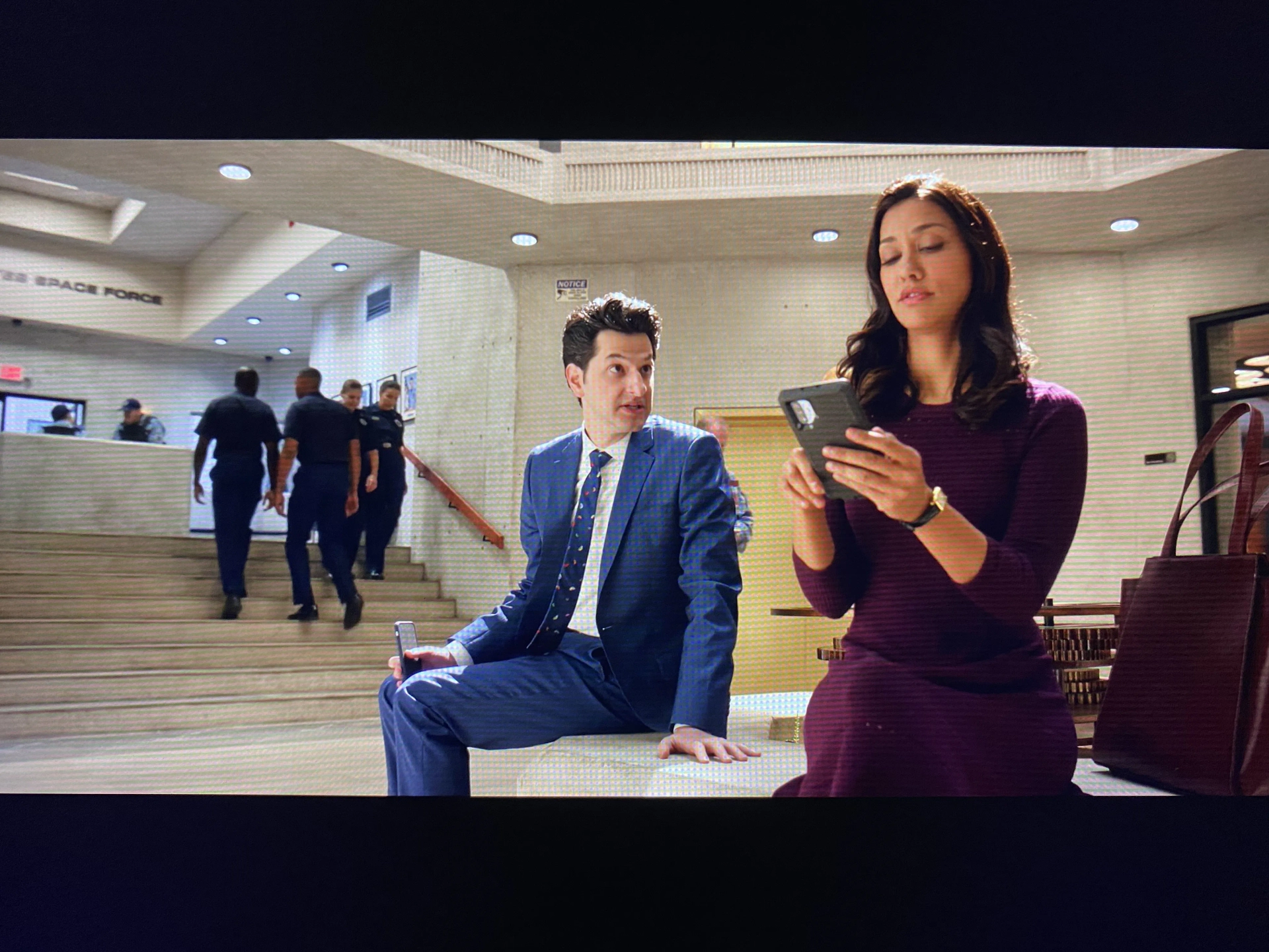 Janina Gavankar and Ben Schwartz in Space Force: Edison Jaymes (2020)