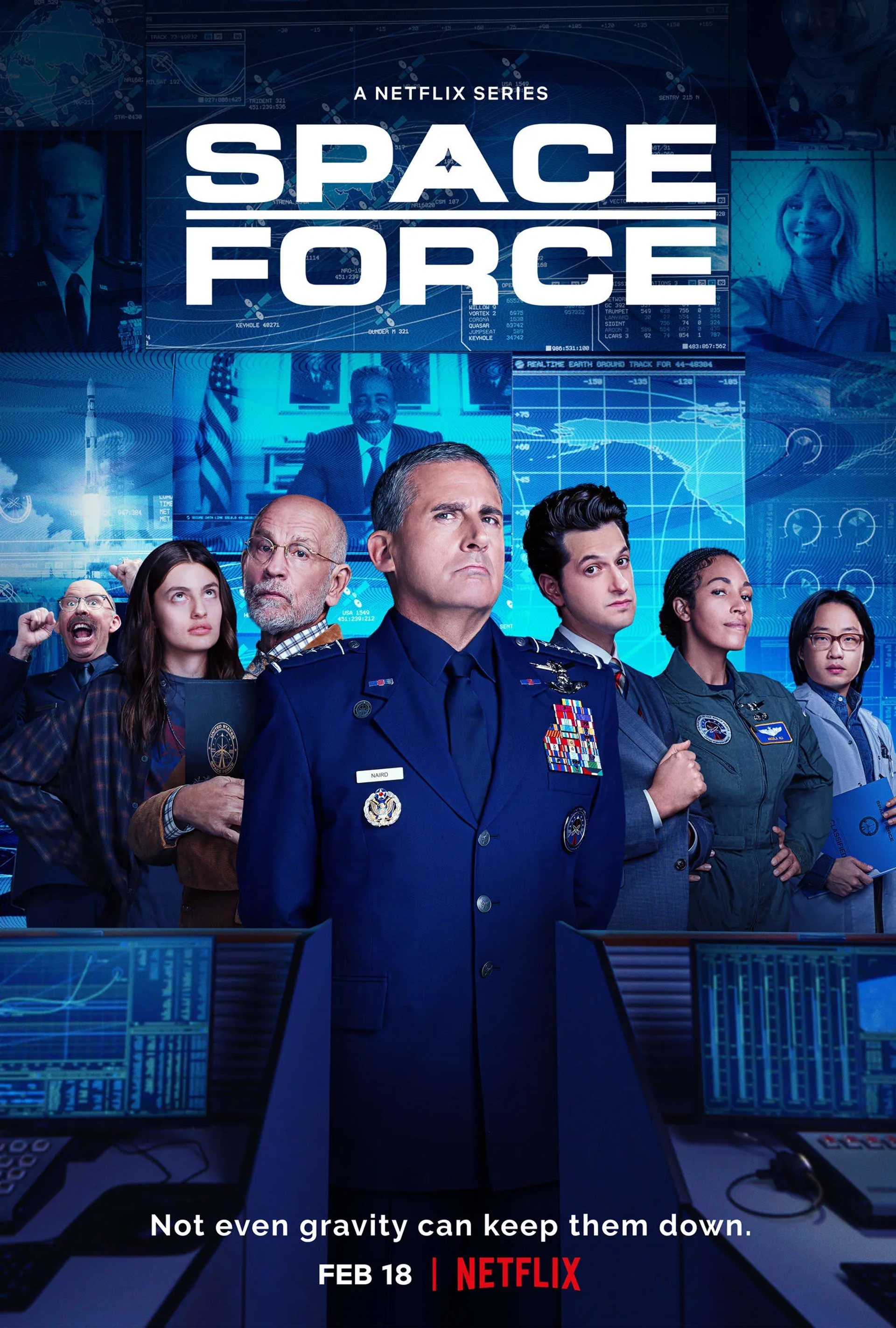 John Malkovich, Steve Carell, Don Lake, Ben Schwartz, Jimmy O. Yang, Tawny Newsome, and Diana Silvers in Space Force (2020)