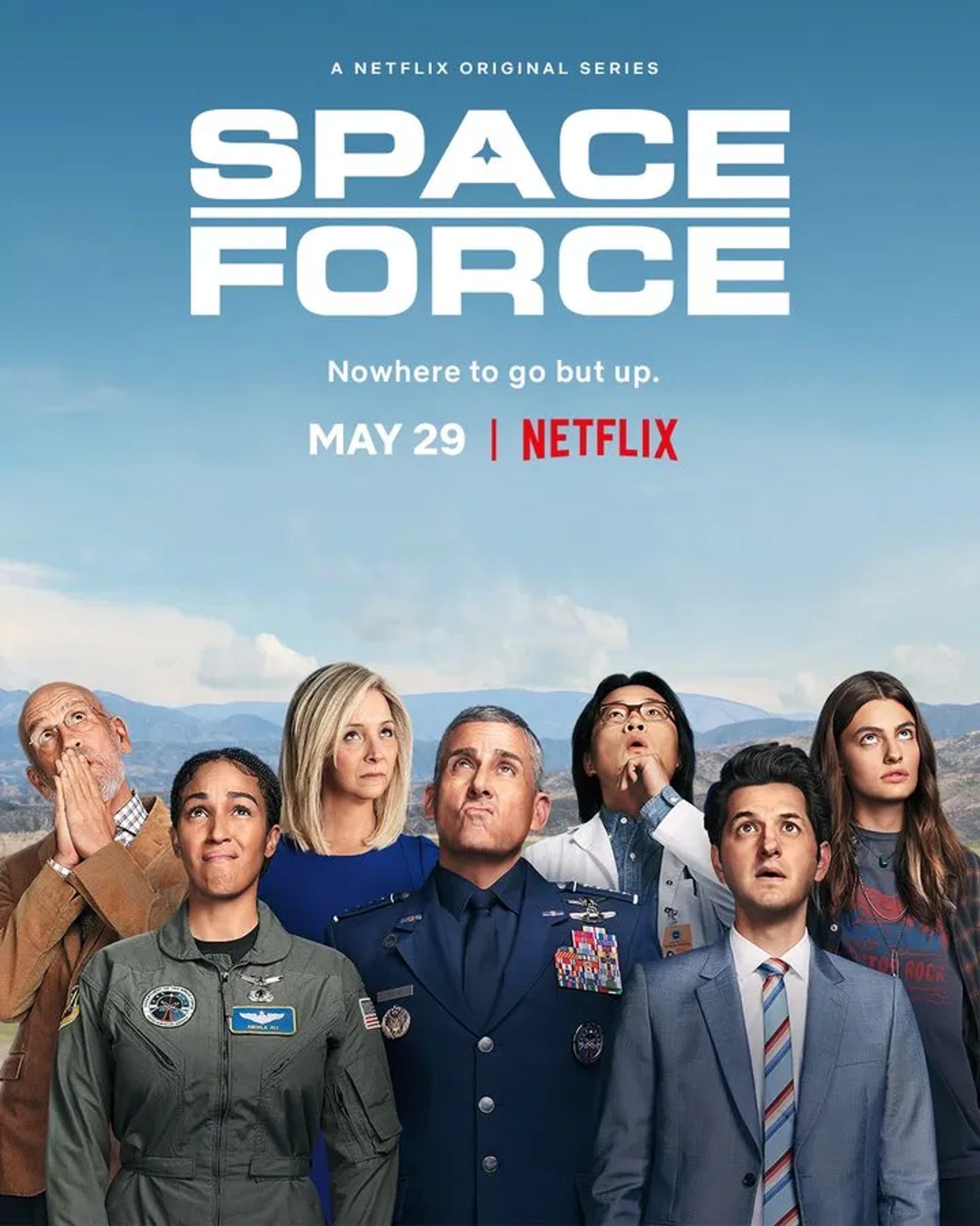 John Malkovich, Lisa Kudrow, Steve Carell, Ben Schwartz, Jimmy O. Yang, Tawny Newsome, and Diana Silvers in Space Force (2020)