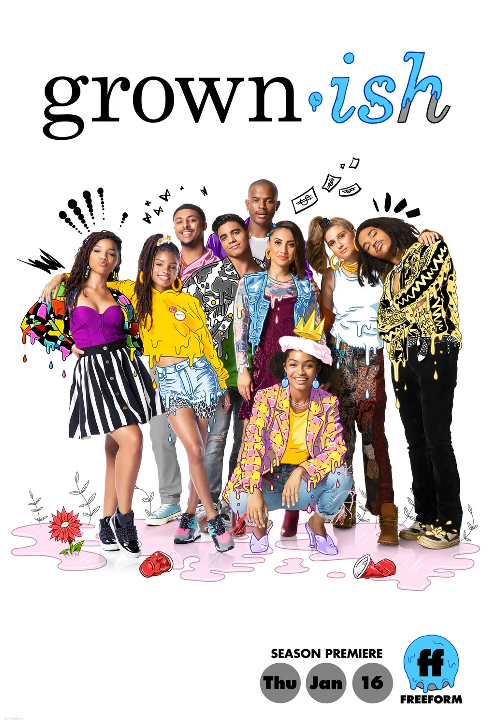 Chloe Bailey, Emily Arlook, Halle Bailey, Francia Raisa, Yara Shahidi, Trevor Jackson, Jordan Buhat, and Luka Sabbat in Grown-ish (2018)