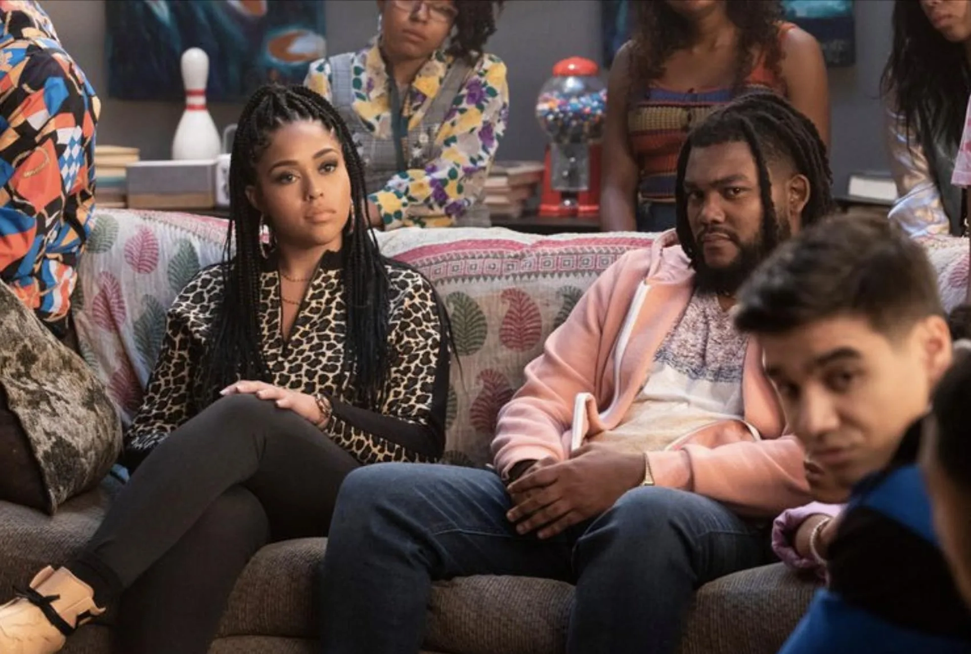 Miles Dausuel and Jordyn Woods in an episode of Grown-ish