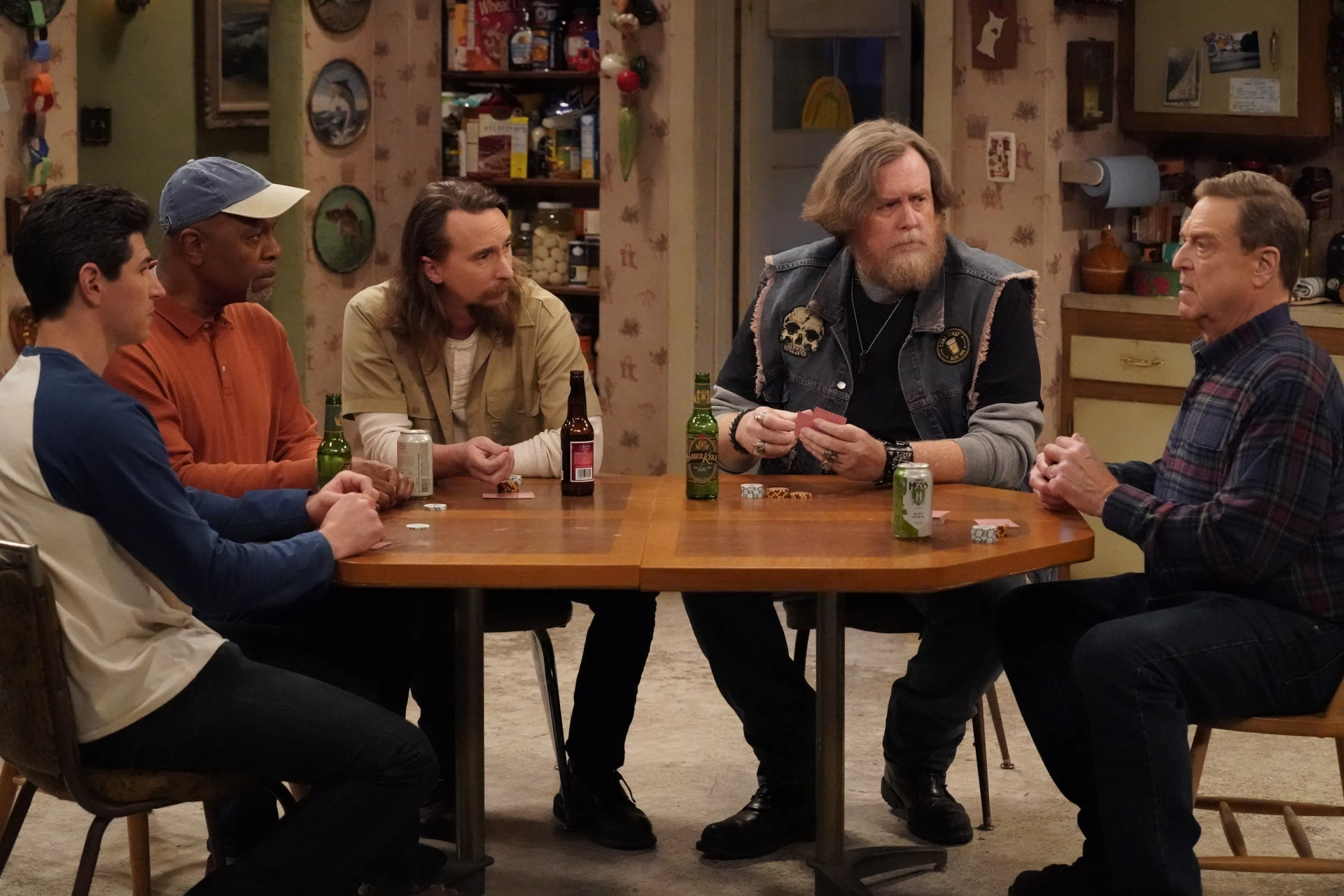 John Goodman, Steve Agee, Michael Fishman, James Pickens Jr., and Stephen Monroe Taylor in The Conners: The Icewoman Cometh (2020)