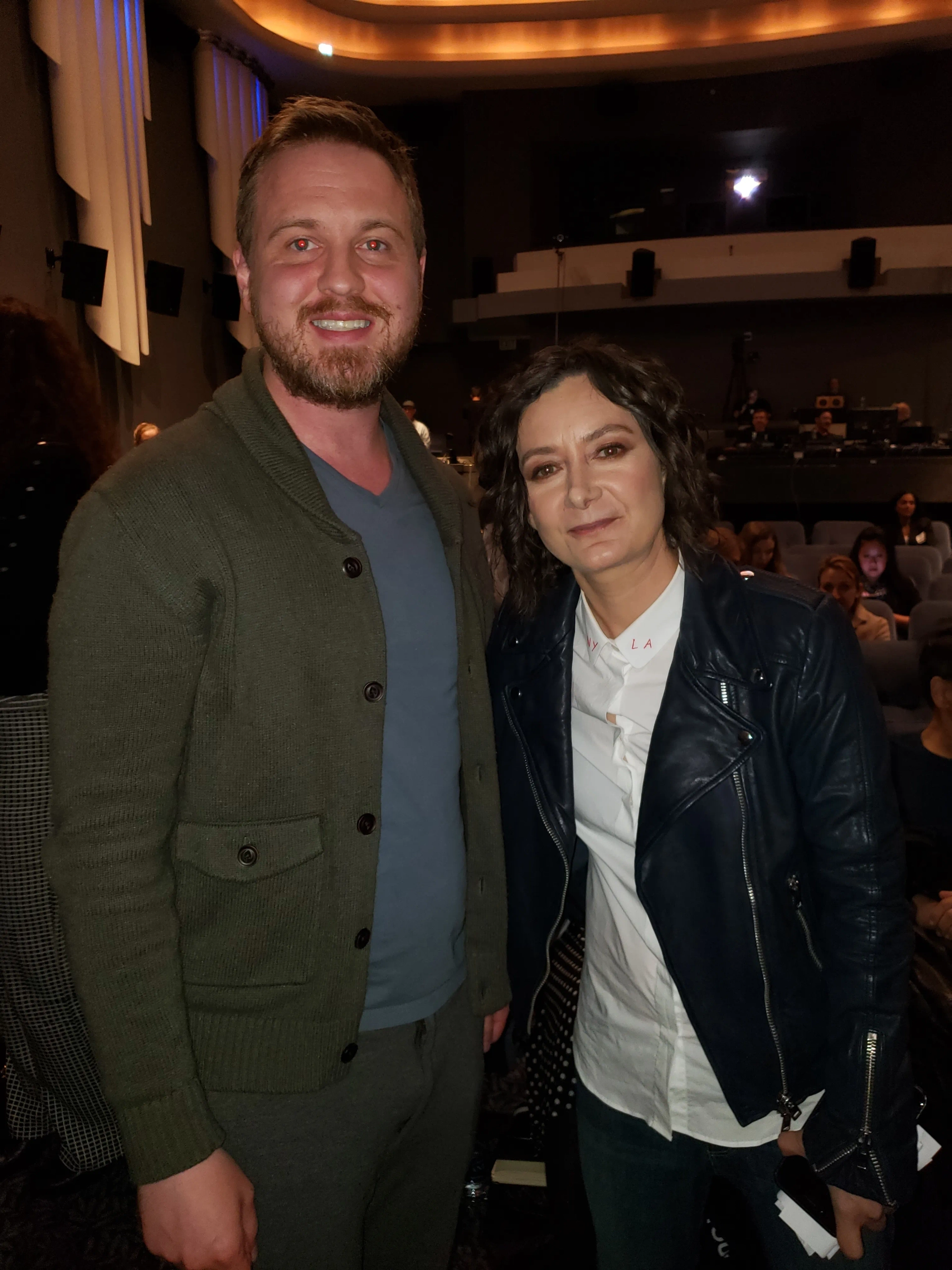 Alexander Holdt and two-time Emmy nominee Sara Gilbert at an Emmys FYC event at Sony Studios.