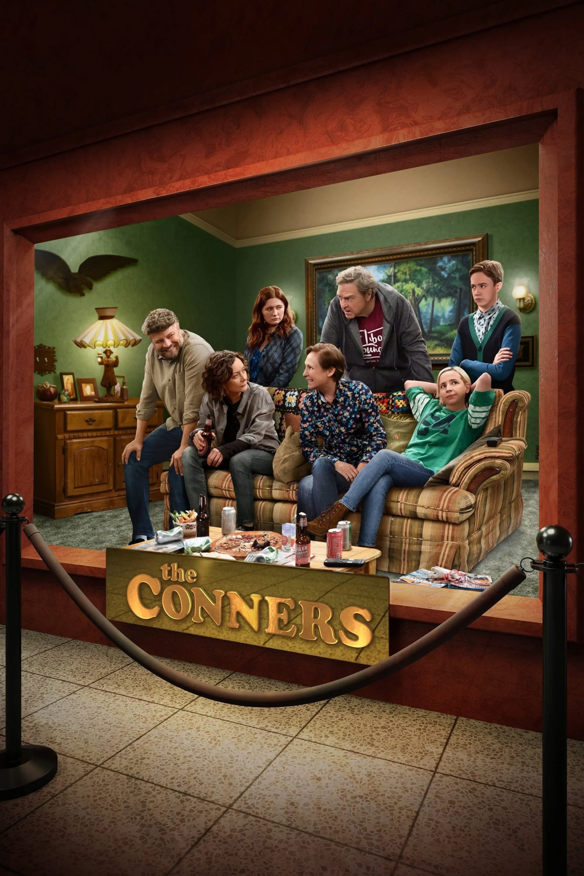 John Goodman, Sara Gilbert, Jay R. Ferguson, Alicia Goranson, Laurie Metcalf, Emma Kenney, and Ames McNamara in The Conners (2018)