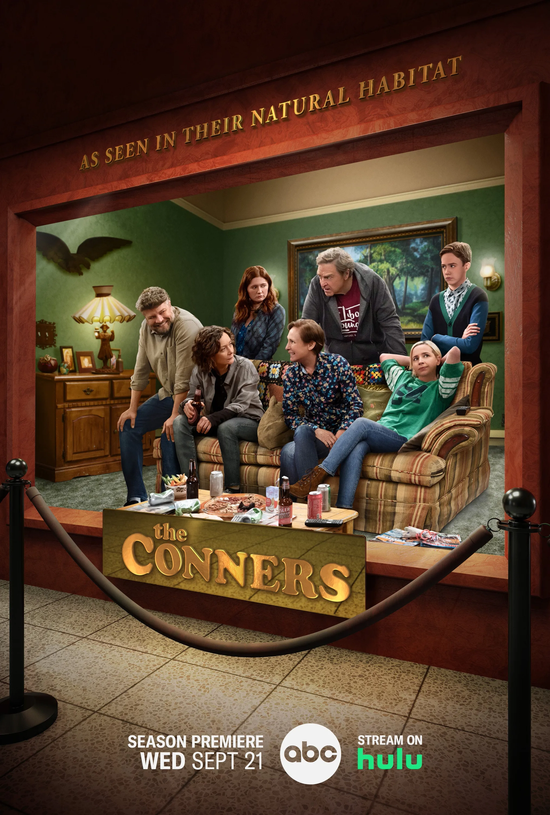 John Goodman, Sara Gilbert, Jay R. Ferguson, Alicia Goranson, Laurie Metcalf, Emma Kenney, and Ames McNamara in The Conners (2018)