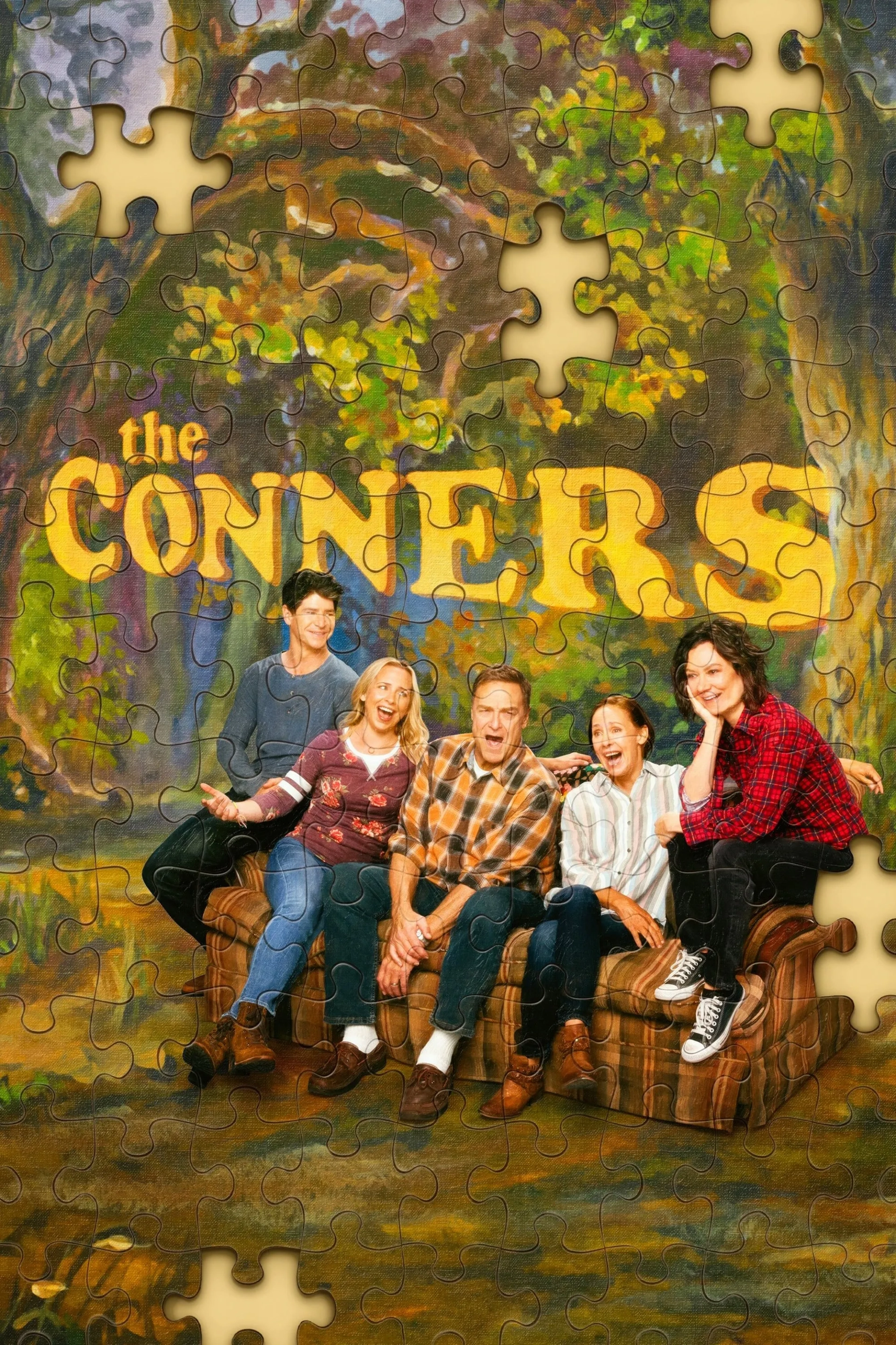 John Goodman, Roseanne Barr, Sara Gilbert, Michael Fishman, Alicia Goranson, and Laurie Metcalf in The Conners (2018)