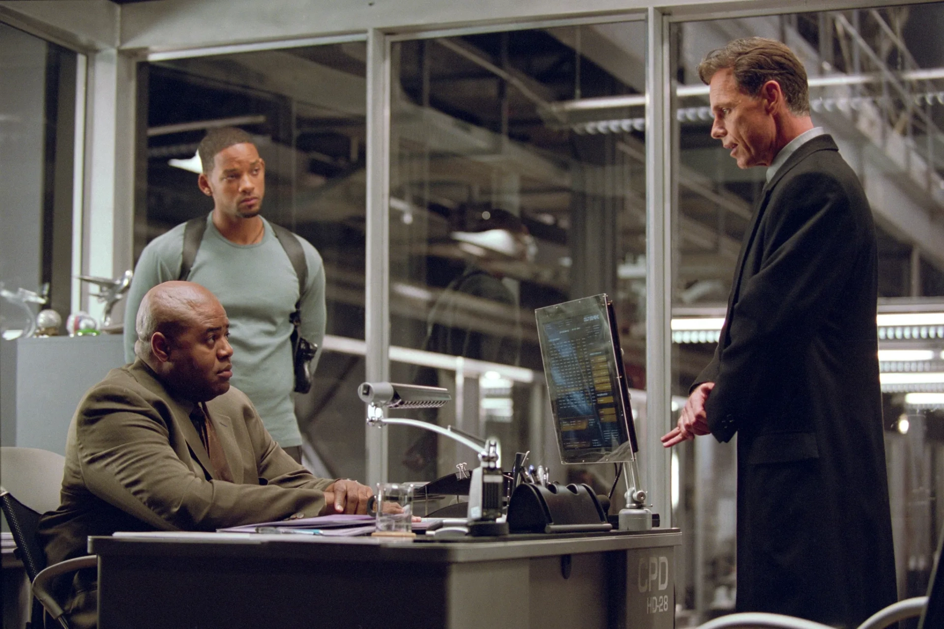 Will Smith, Bruce Greenwood, and Chi McBride in I, Robot (2004)