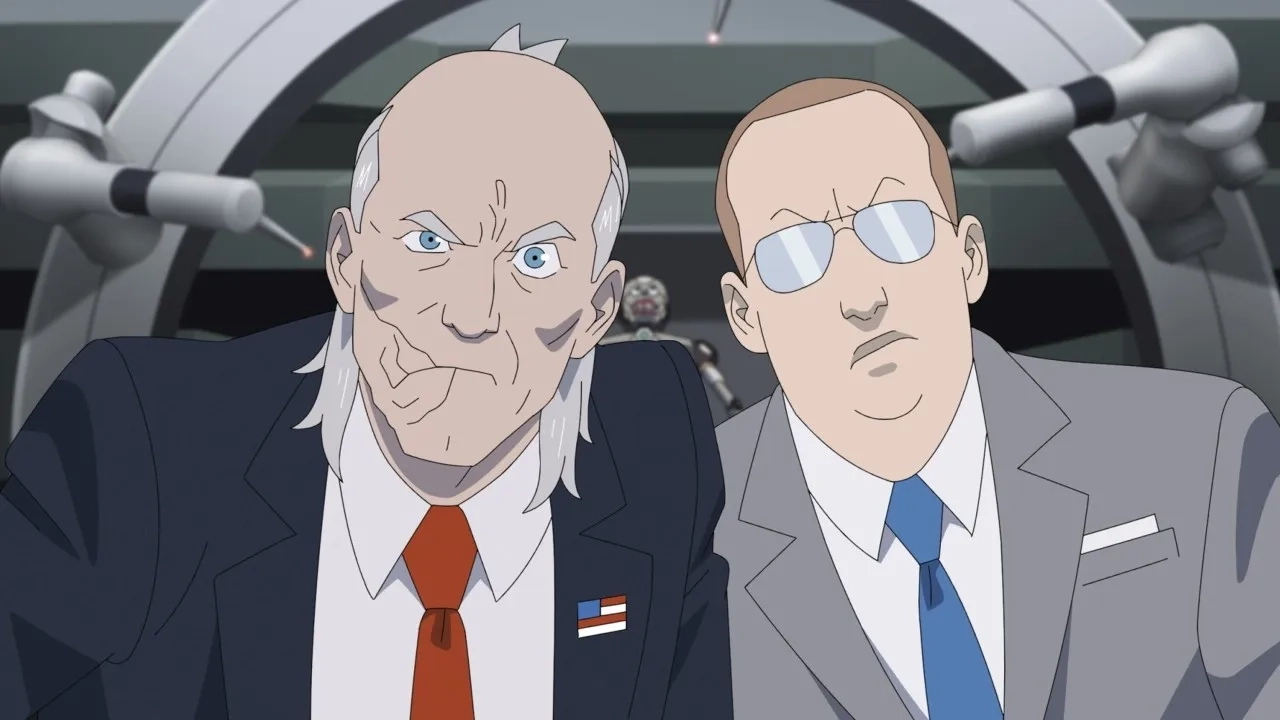 Chris Diamantopoulos and Walton Goggins in Invincible: This Must Come as a Shock (2024)