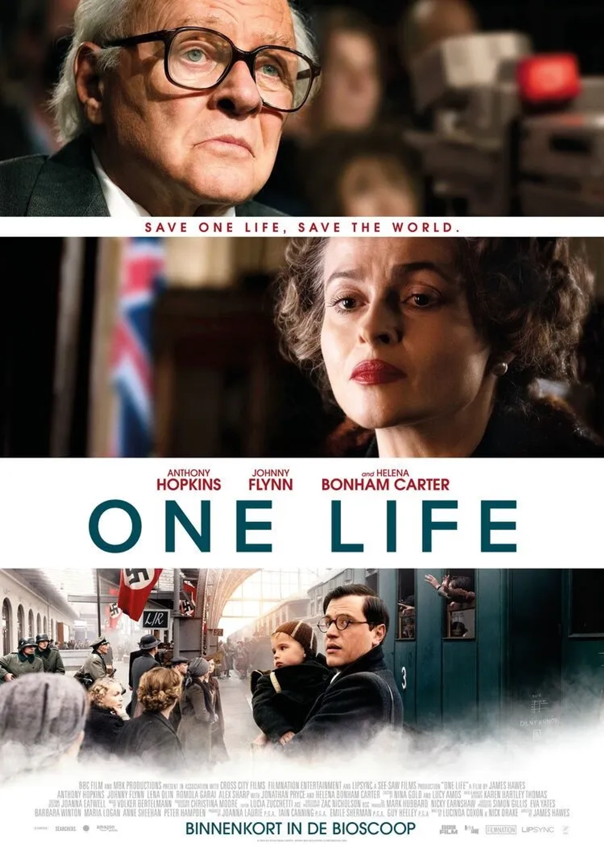 Anthony Hopkins, Helena Bonham Carter, and Johnny Flynn in One Life (2023)